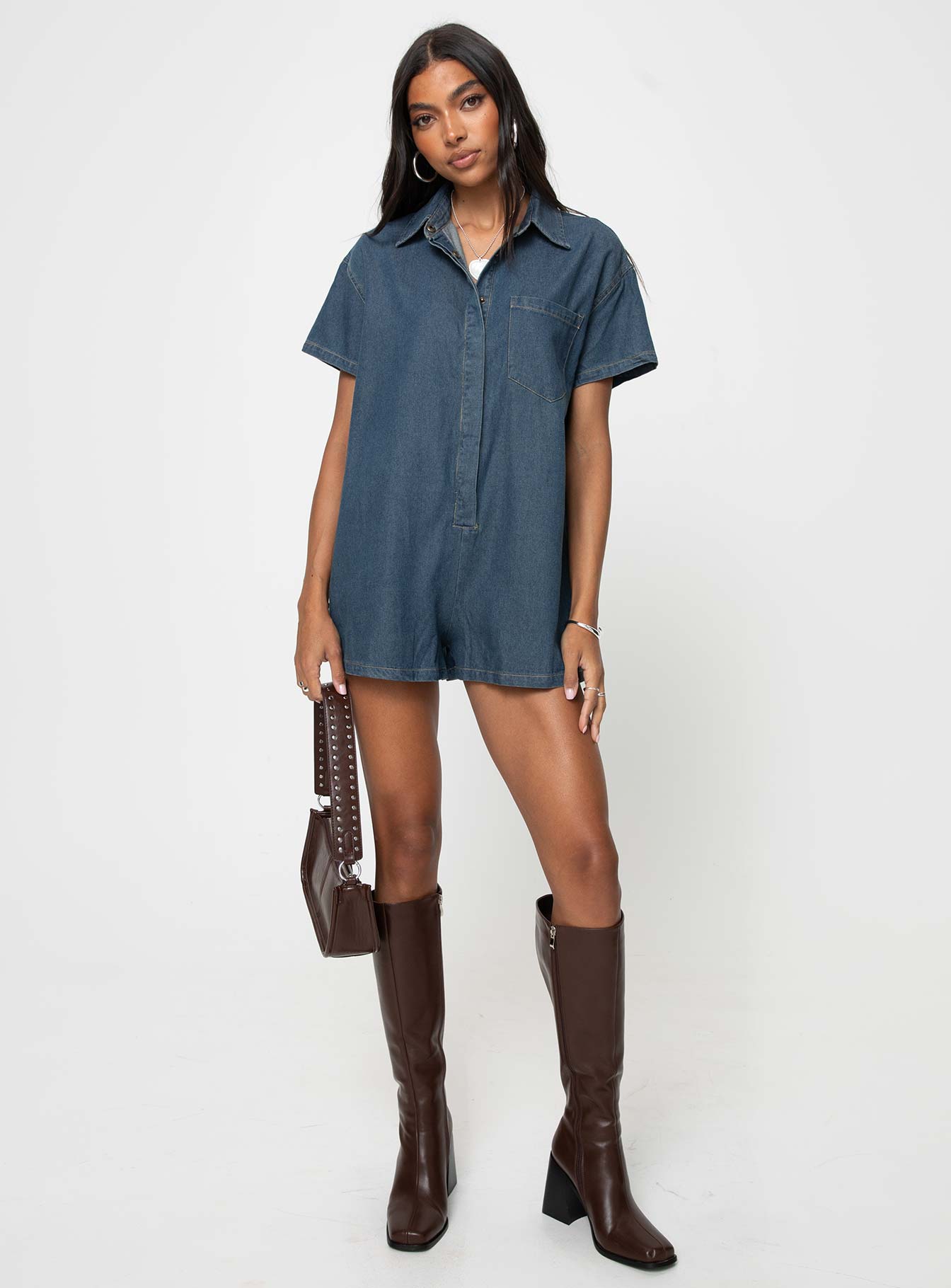 Dottey Denim Romper Dark Wash - Image 2