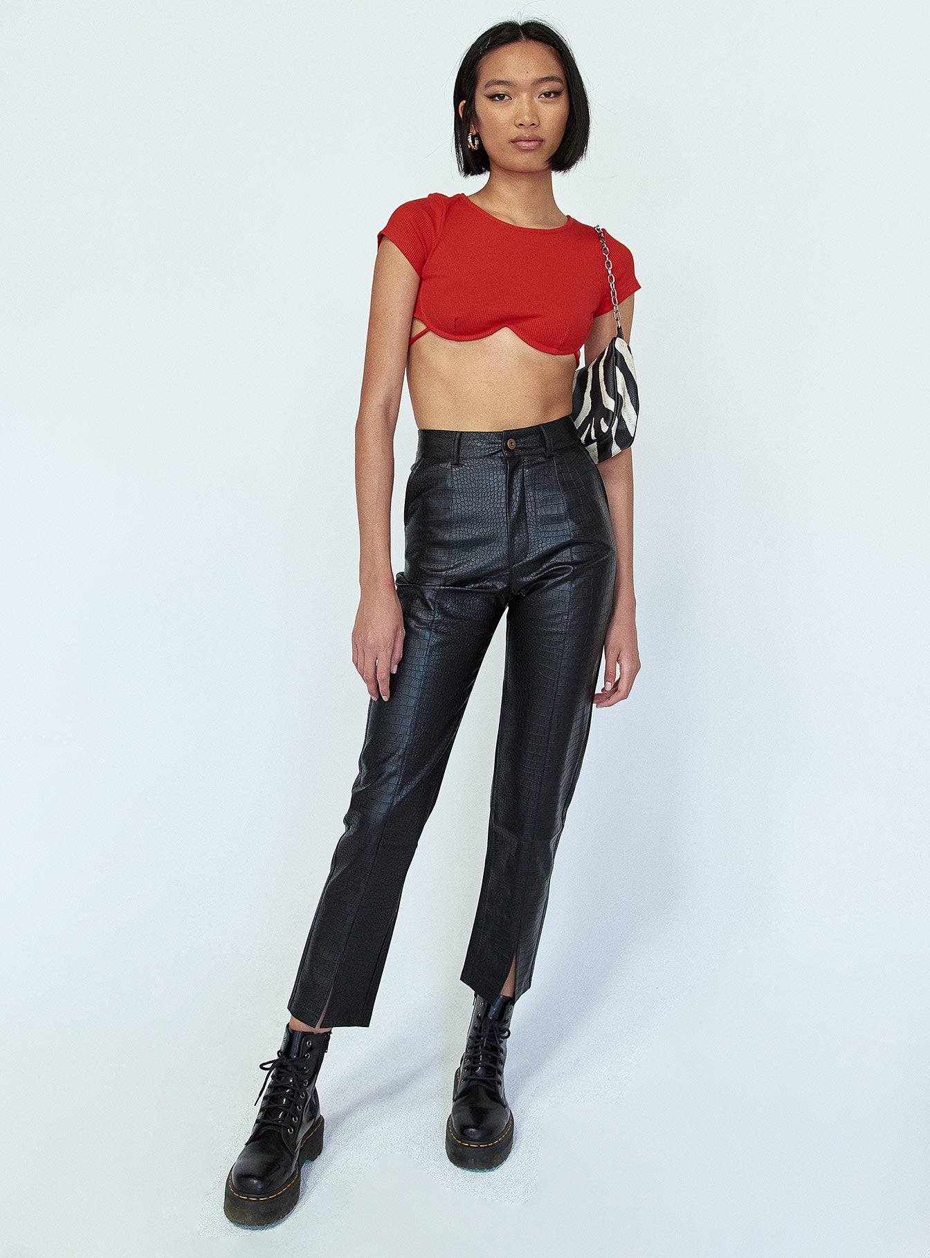 Becca Short Sleeve Crop Top Red - Image 3