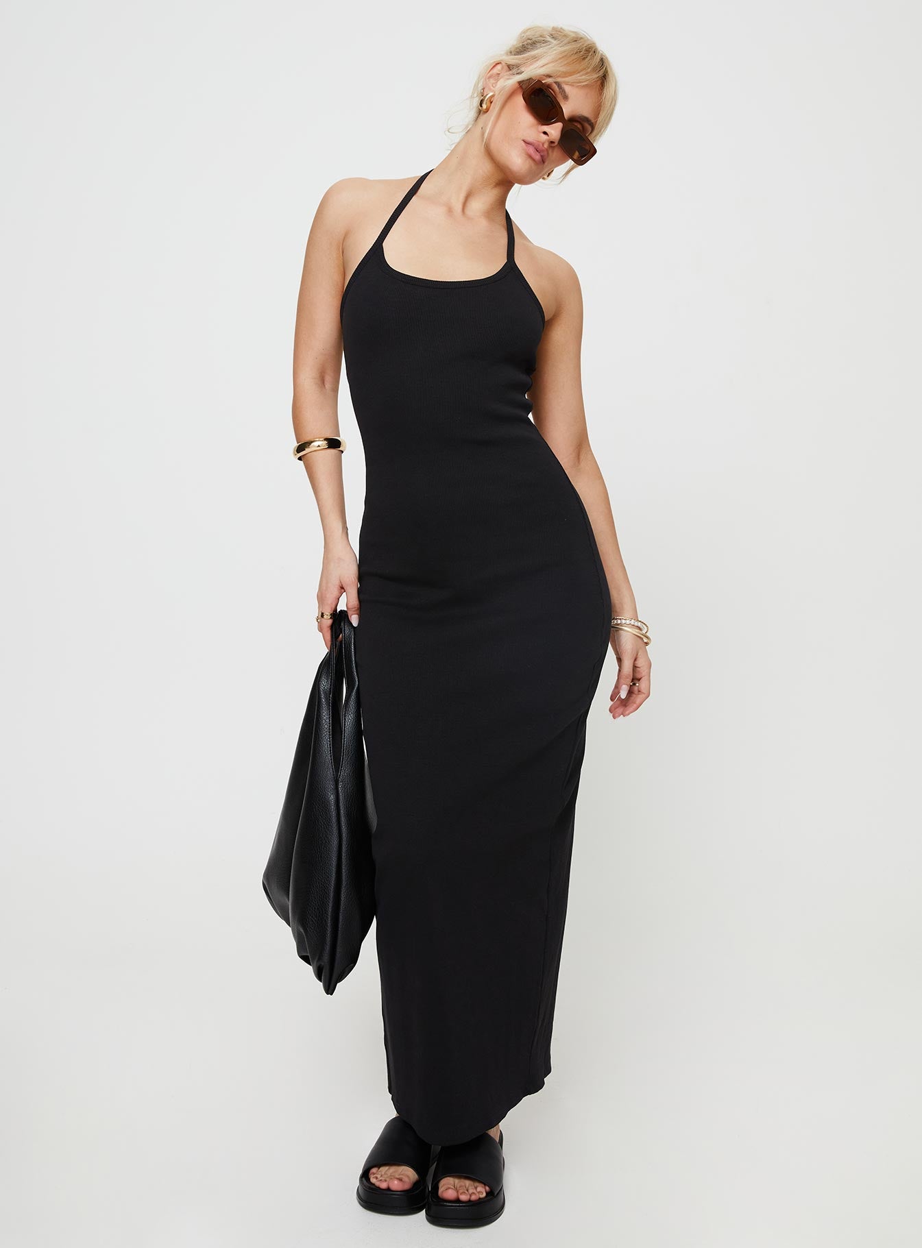 Karyssa Rib Maxi Dress Black - Image 3