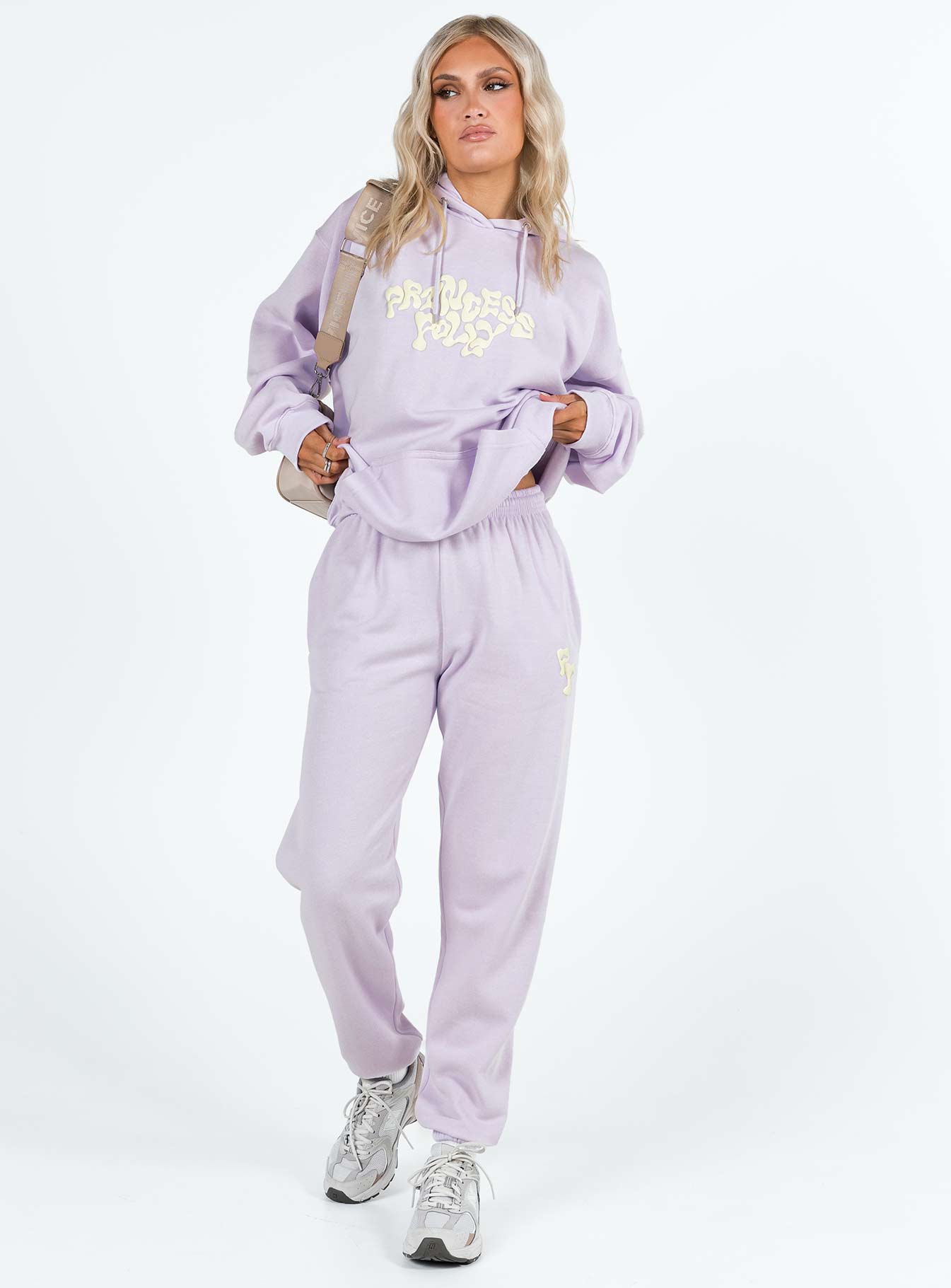 Princess Polly Track Pants Squiggle Text Dusty Mauve / Eggshell - Image 3