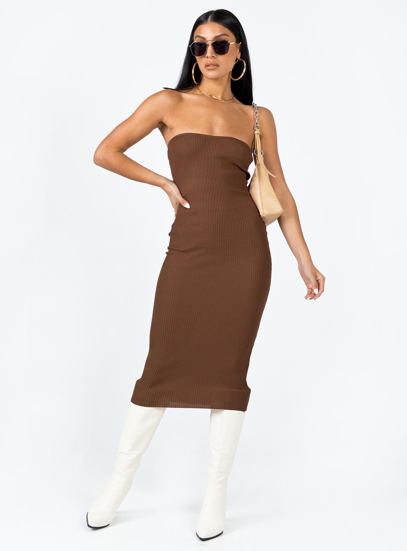 Paige Strapless Midi Dress Brown - Image 3