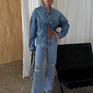 Kadison Low Rise Straight Leg Jeans Mid Wash Blue