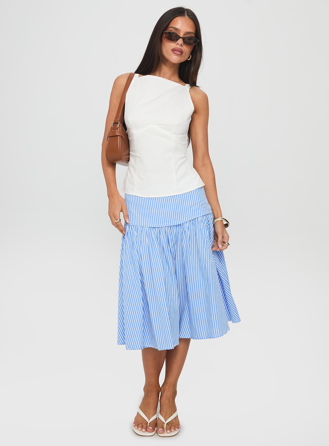 Raelan Tiered Midi Skirt Blue Stripe - Image 2