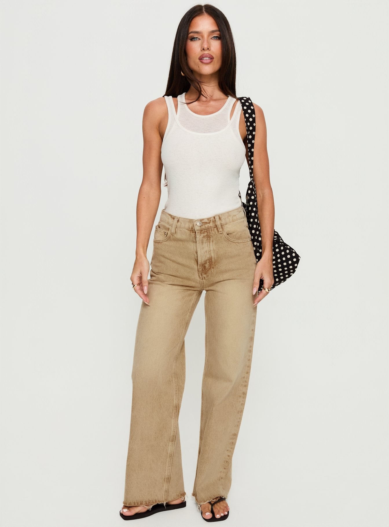 Fawcett High Rise Straight Leg Jeans Tan - Image 3