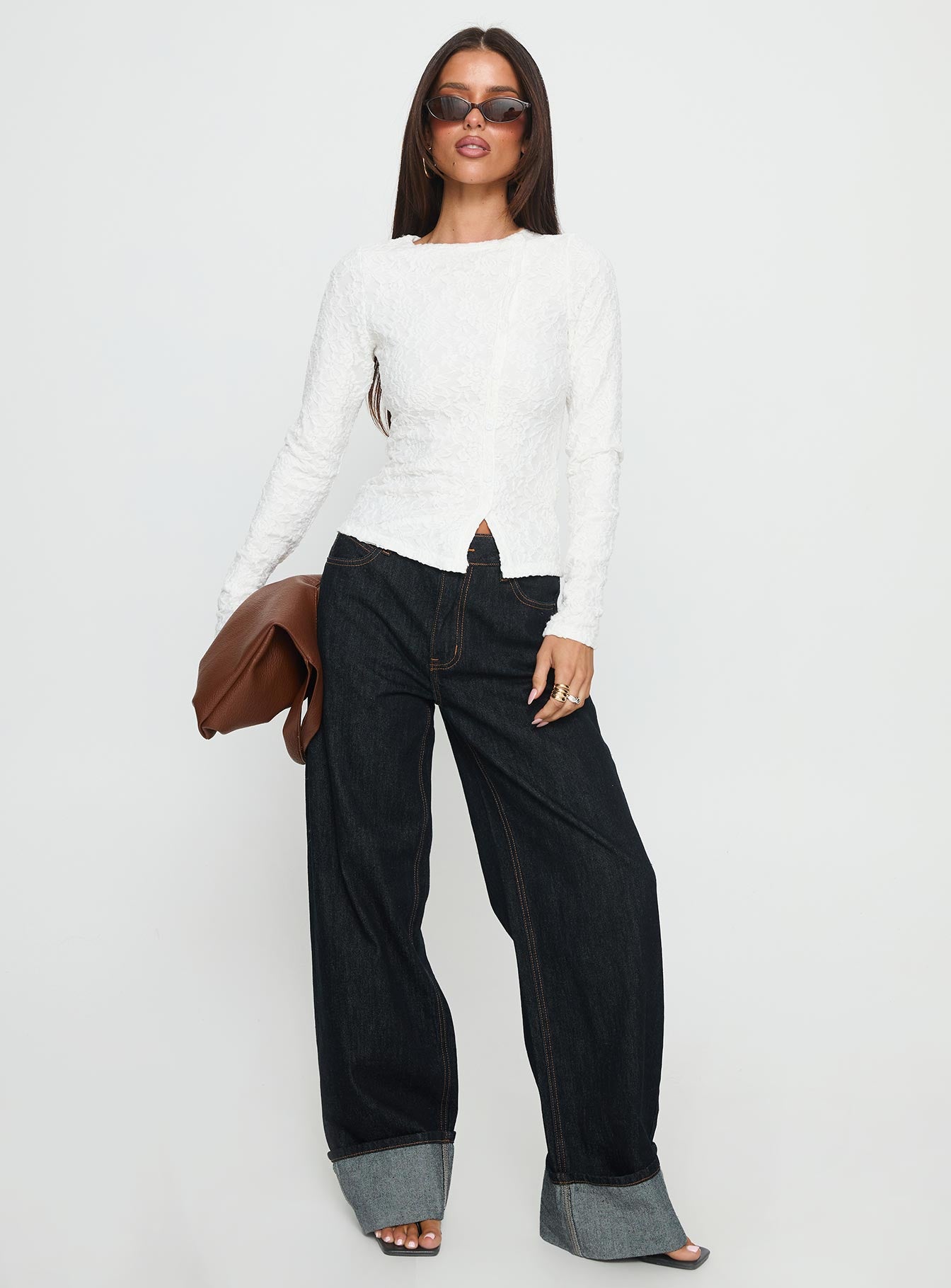 Passoni Long Sleeve Lace Top White - Image 3