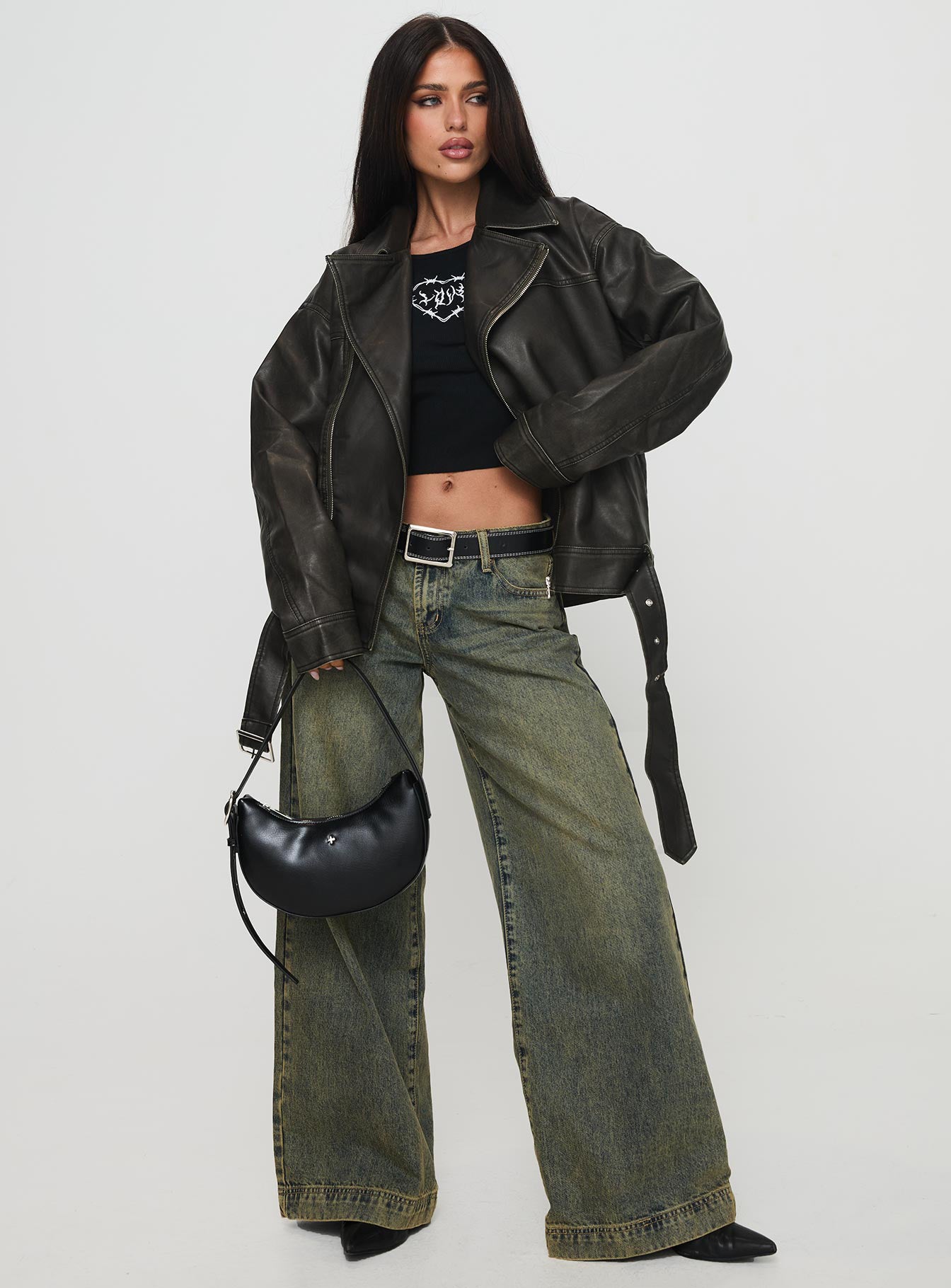 Aldrich Oversized Boyfriend Biker Jacket Washed Grey - Image 3