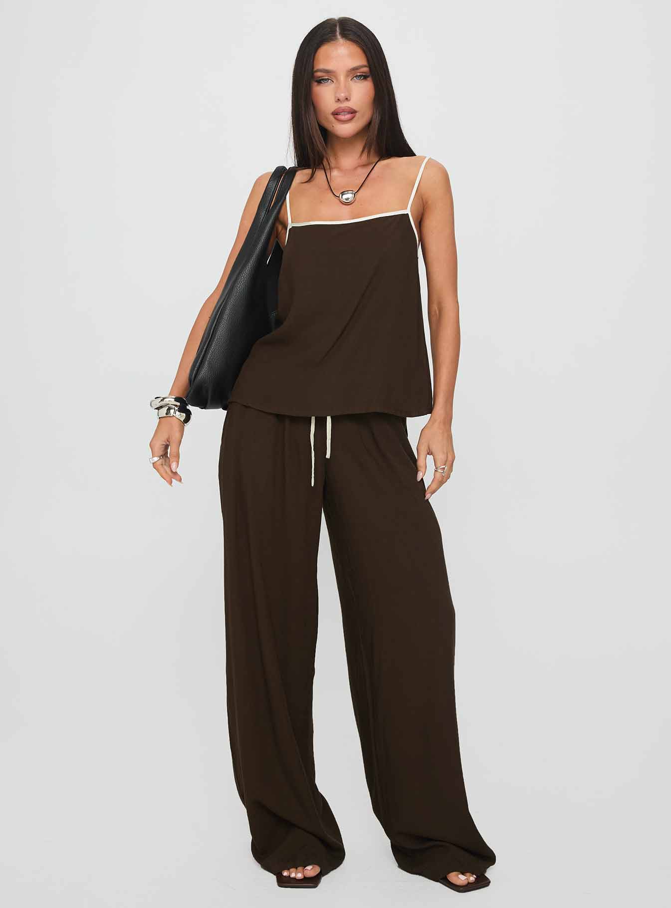 Nolei Contrast Pant Set Chocolate / White - Image 2