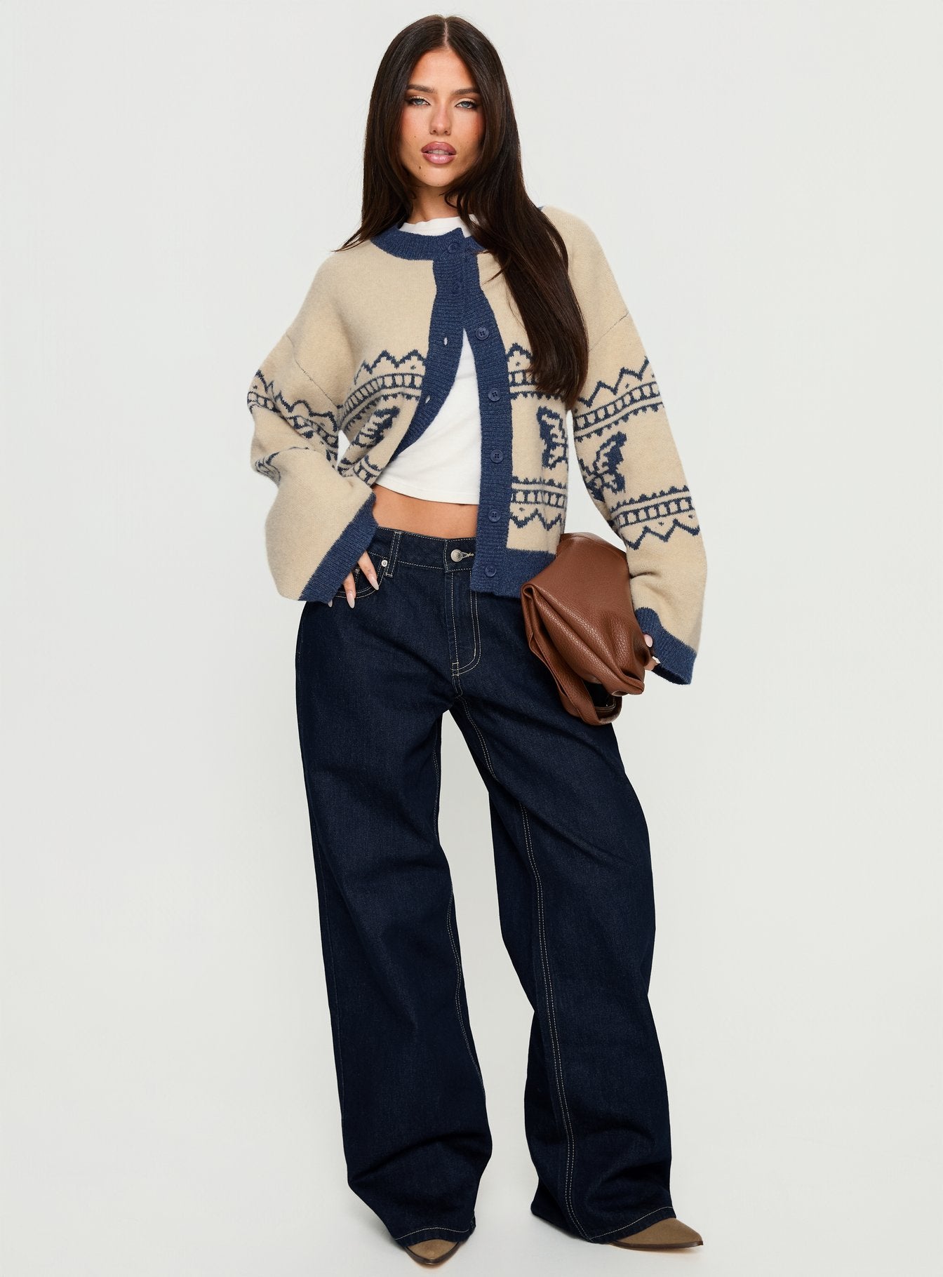 Wynoni Alpine Knit Cardigan Beige / Navy - Image 2