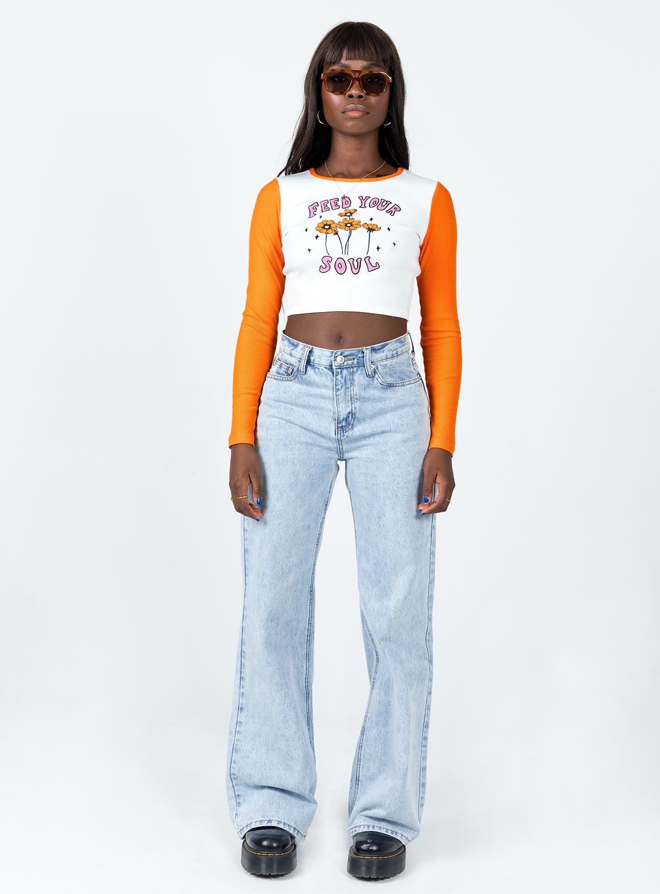 Feed Your Soul Long Sleeve Top Orange - Image 2
