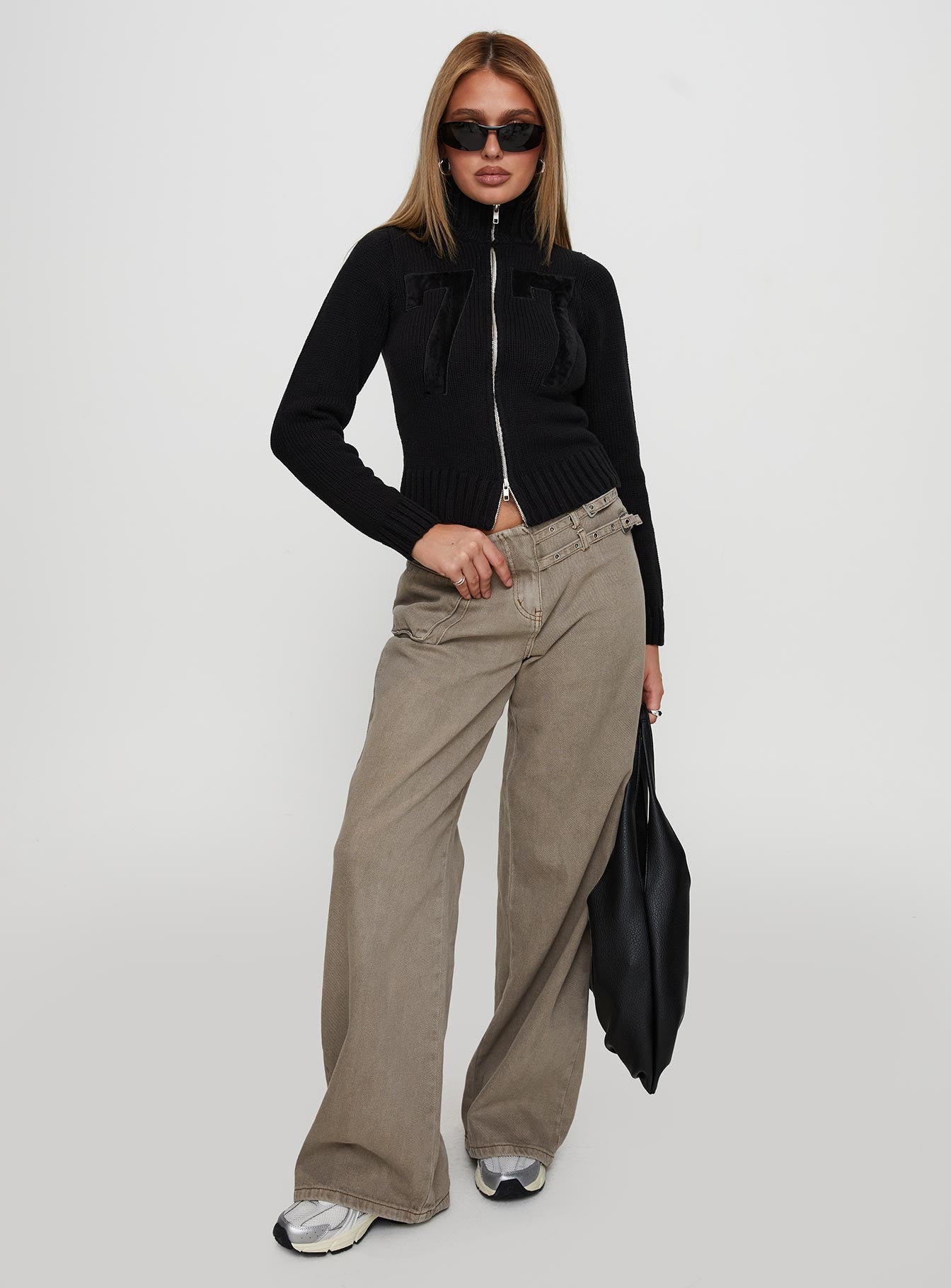 Nylah Zip Up Knit Jacket Black - Image 3