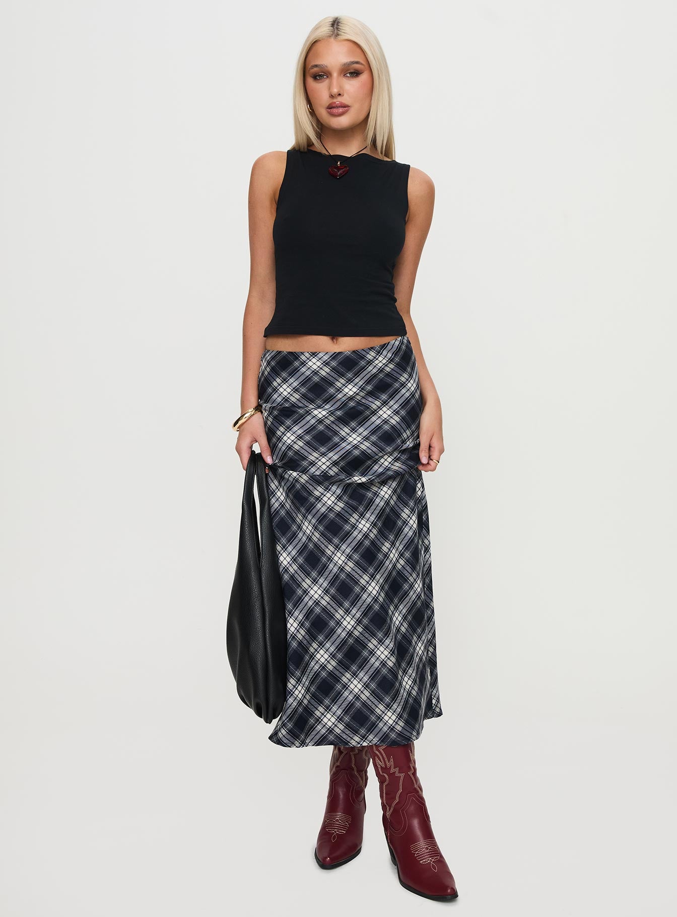 Everlie Low Waist Maxi Skirt Check Multi - Image 3