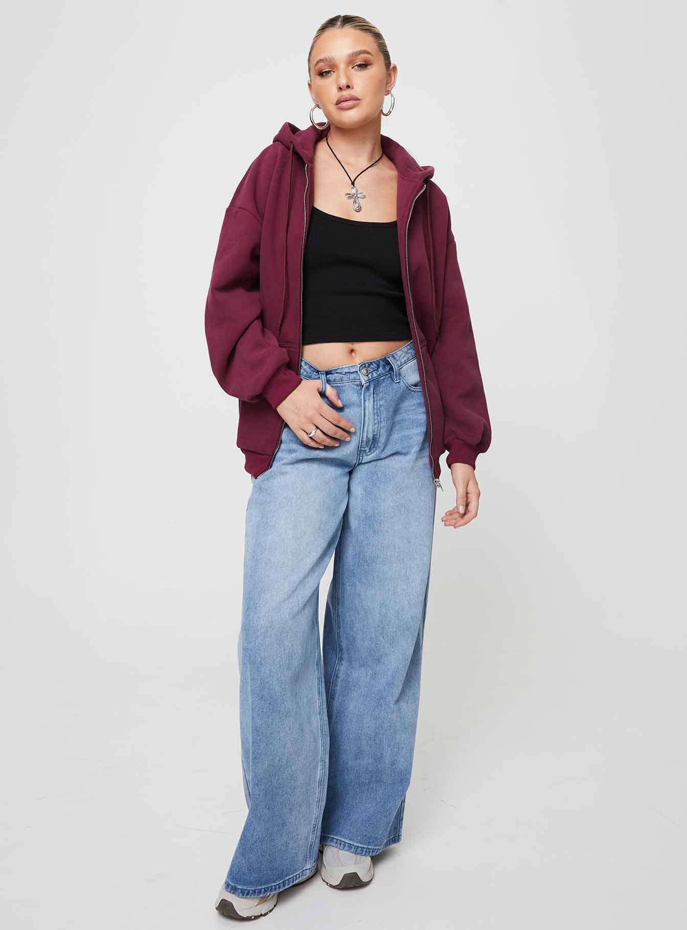 Florida Zip Up Sweater Burgundy - Image 3