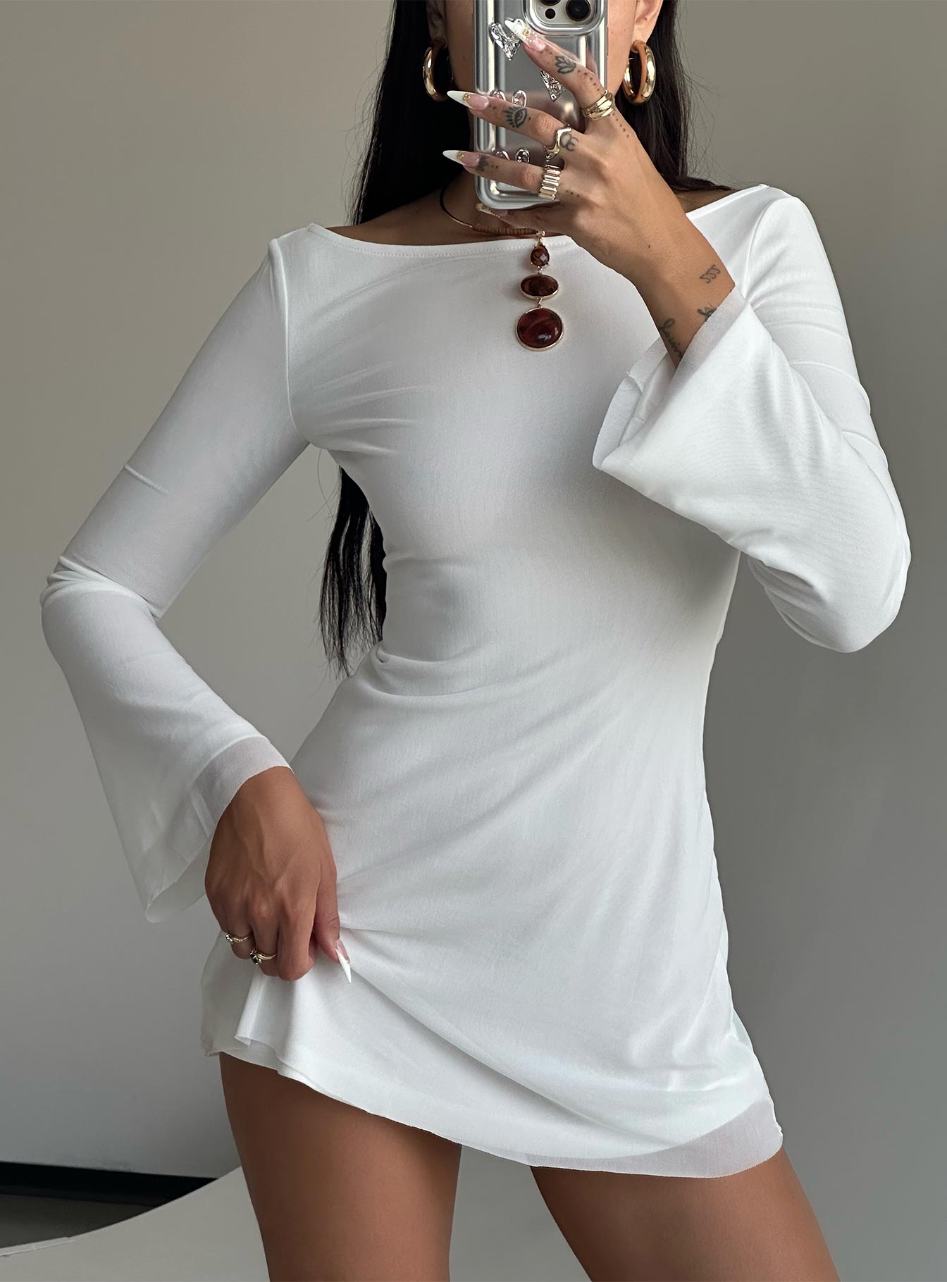Lukea Long Sleeve Mini Dress White Petite - Image 2