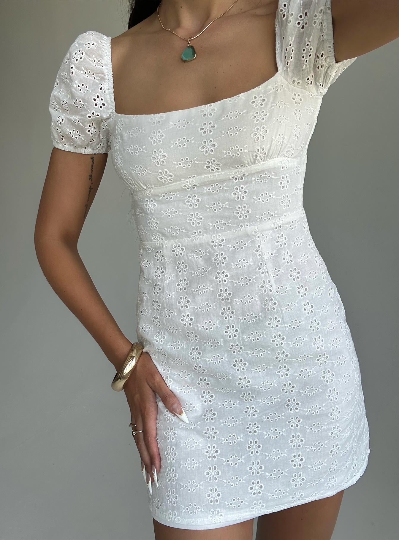 Havena Anglaise Mini Dress White - Image 9