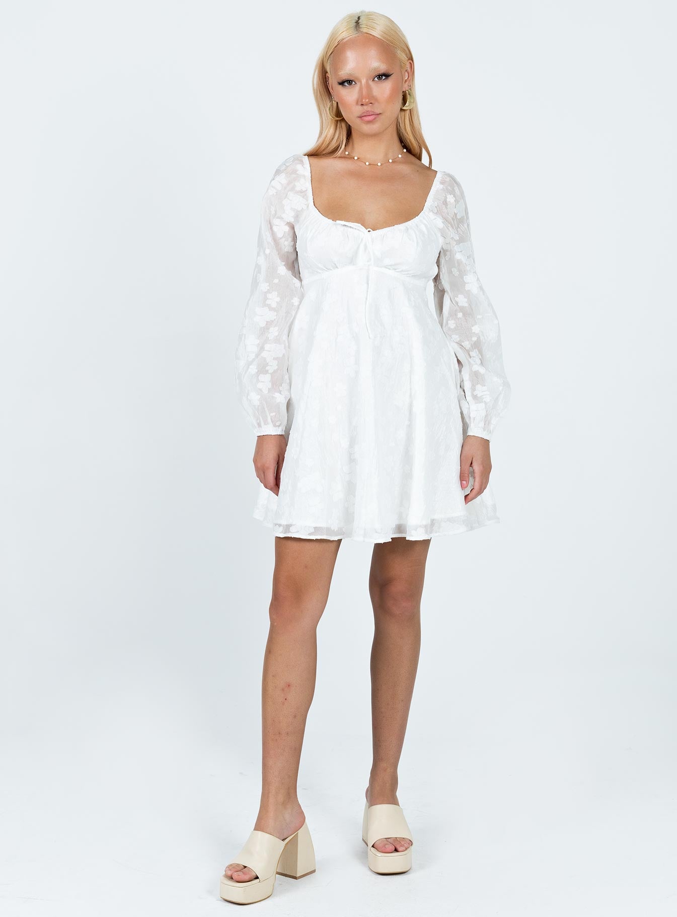Marceau Long Sleeve Mini Dress White - Image 3