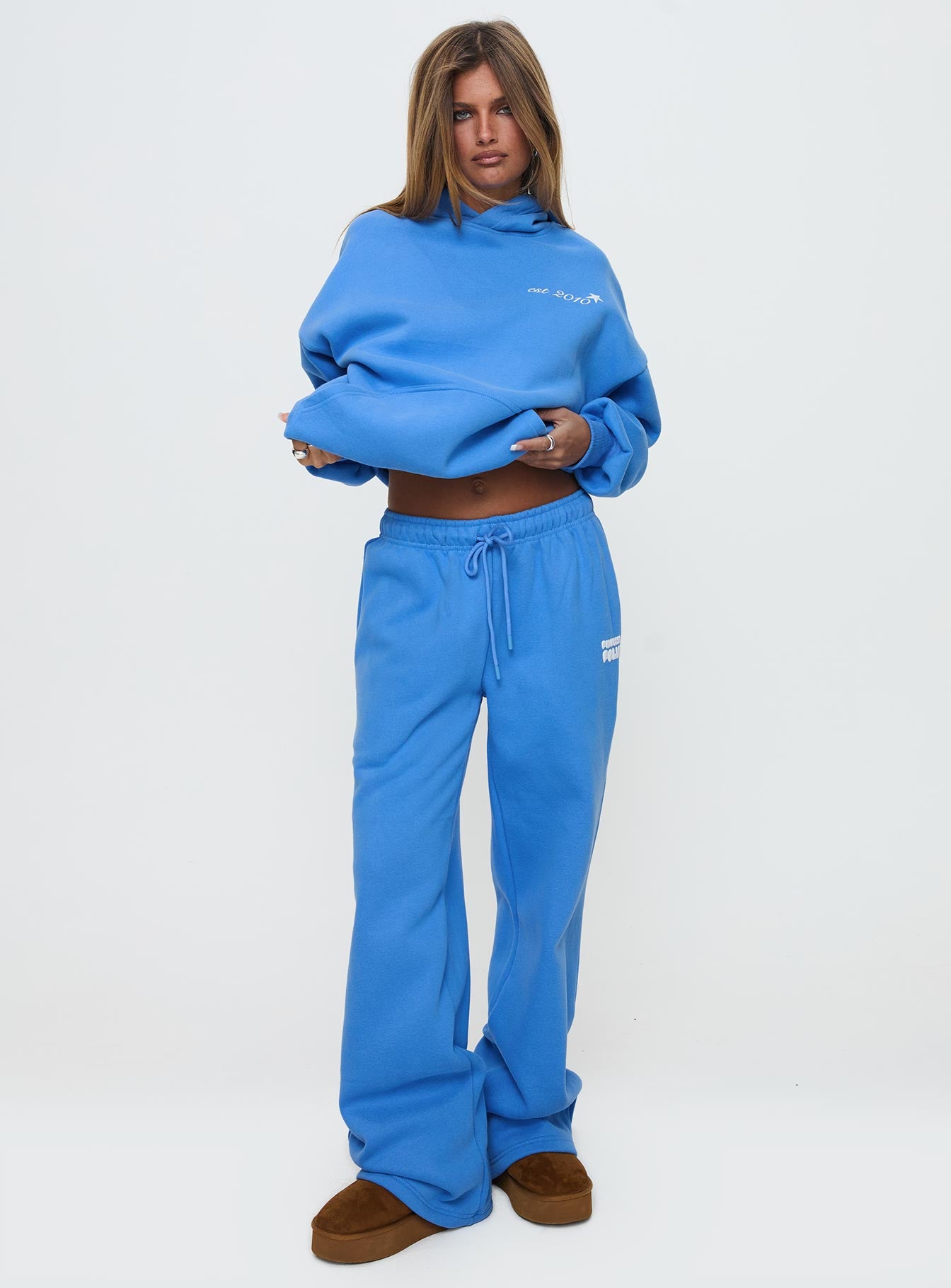 Princess Polly Wide Leg Track Pant Bubble Text Blue - Image 2