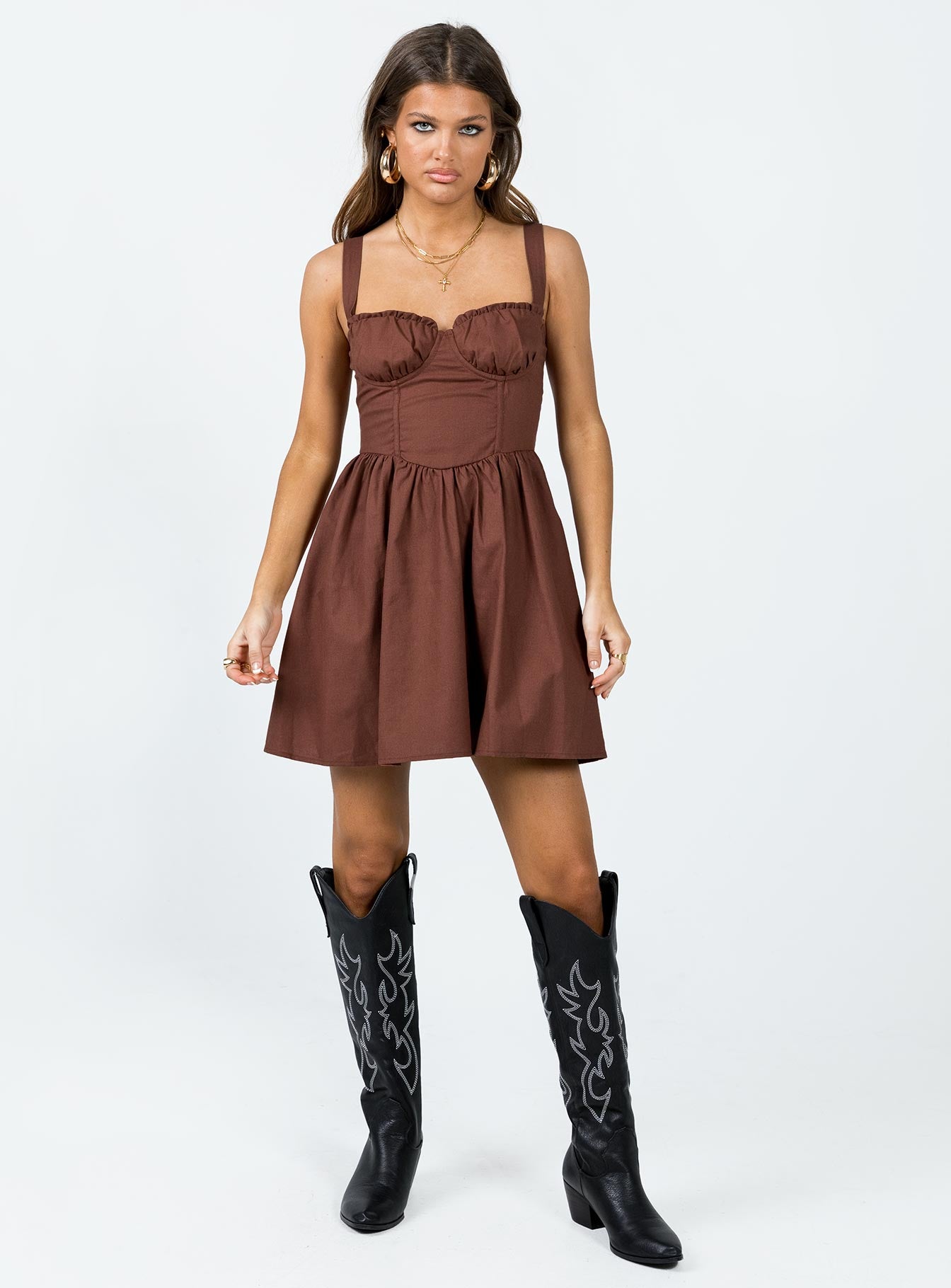 Telka Mini Dress Brown - Image 2