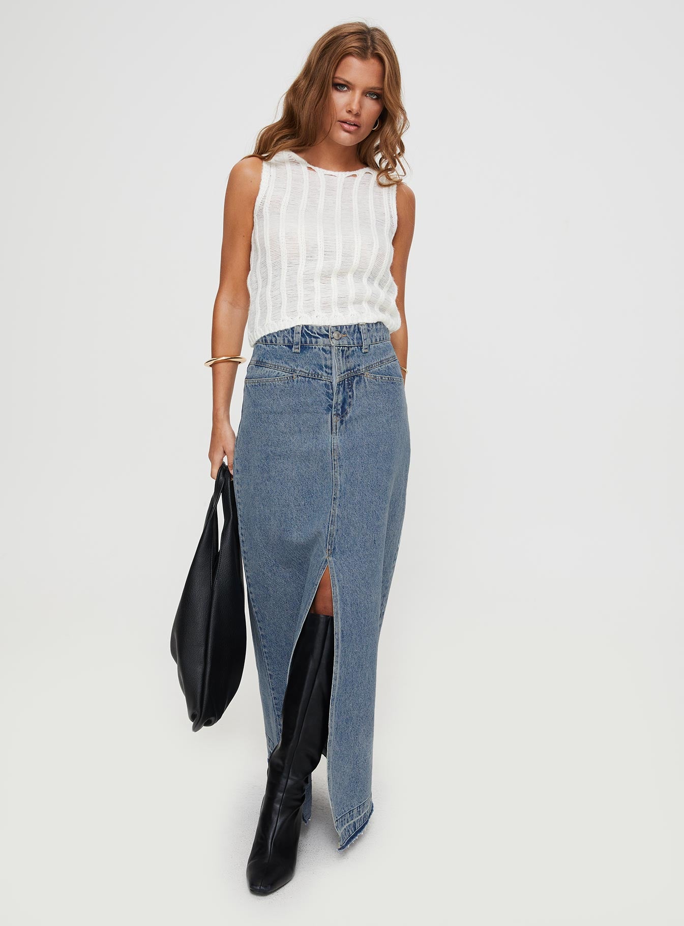 Deneuve Denim Maxi Skirt Mid Wash - Image 3