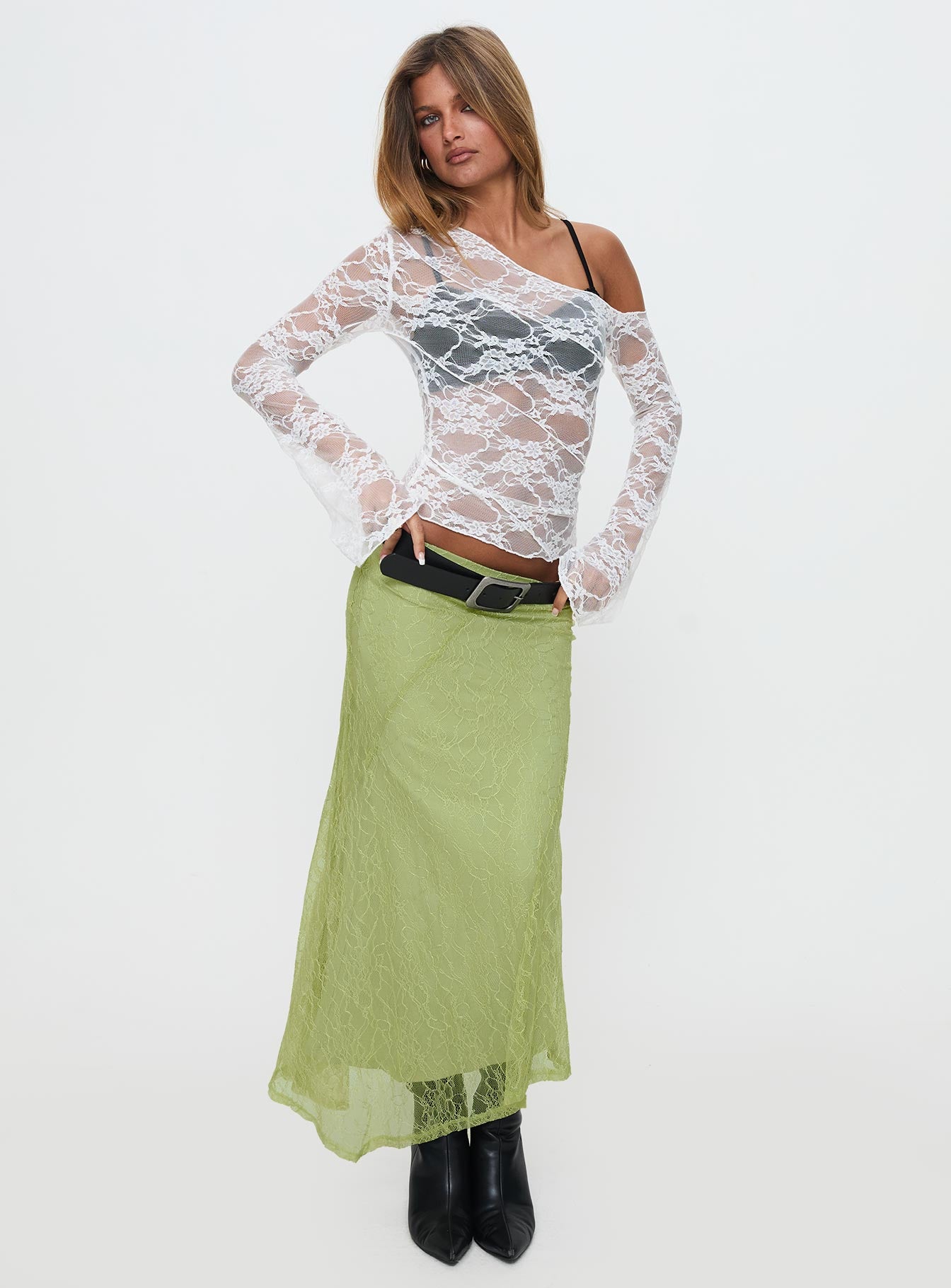 How Ironic One Shoulder Lace Top Cream - Image 3