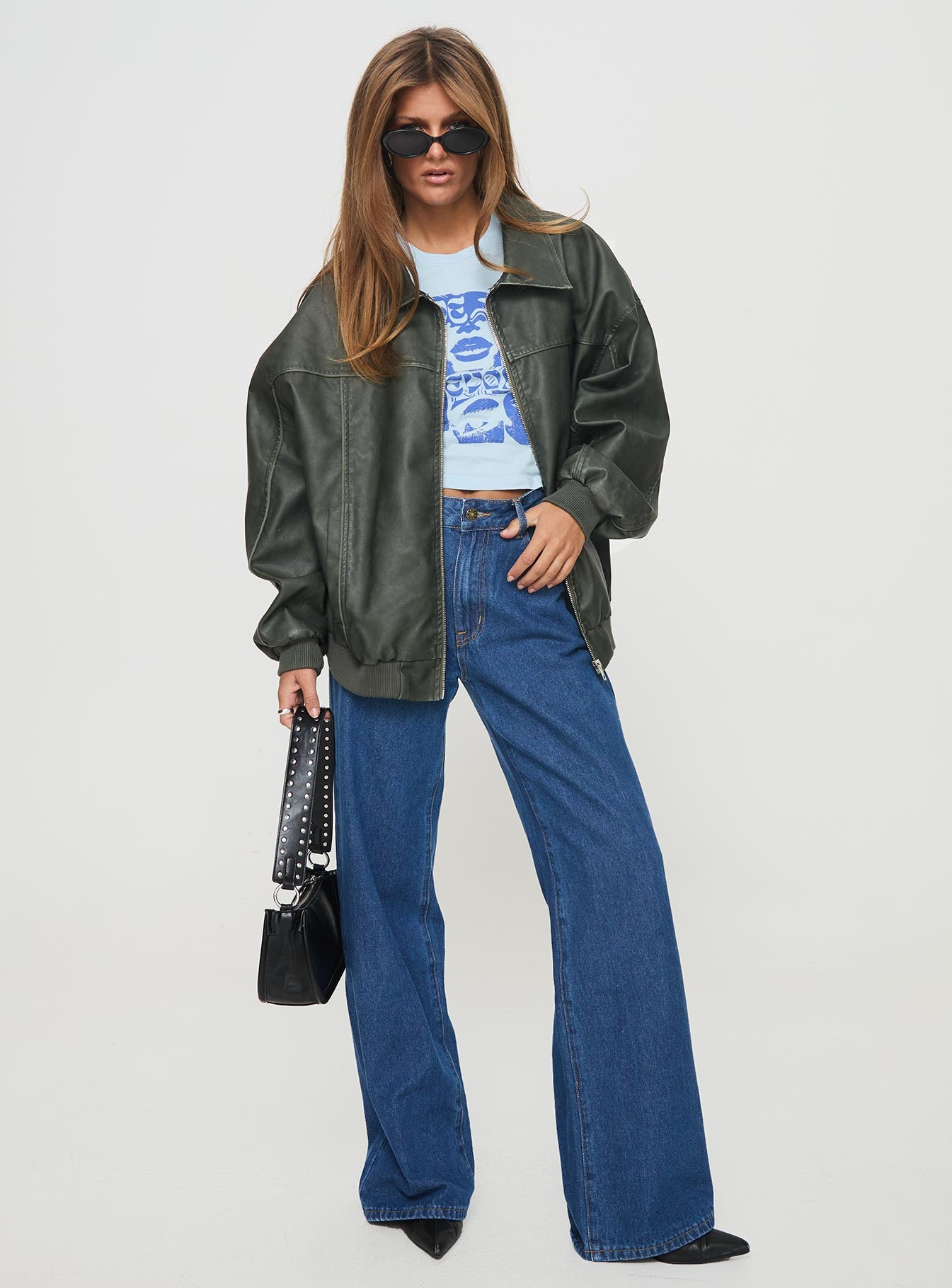 Goldsmith Faux Leather Bomber Jacket Washed Forest - Image 4