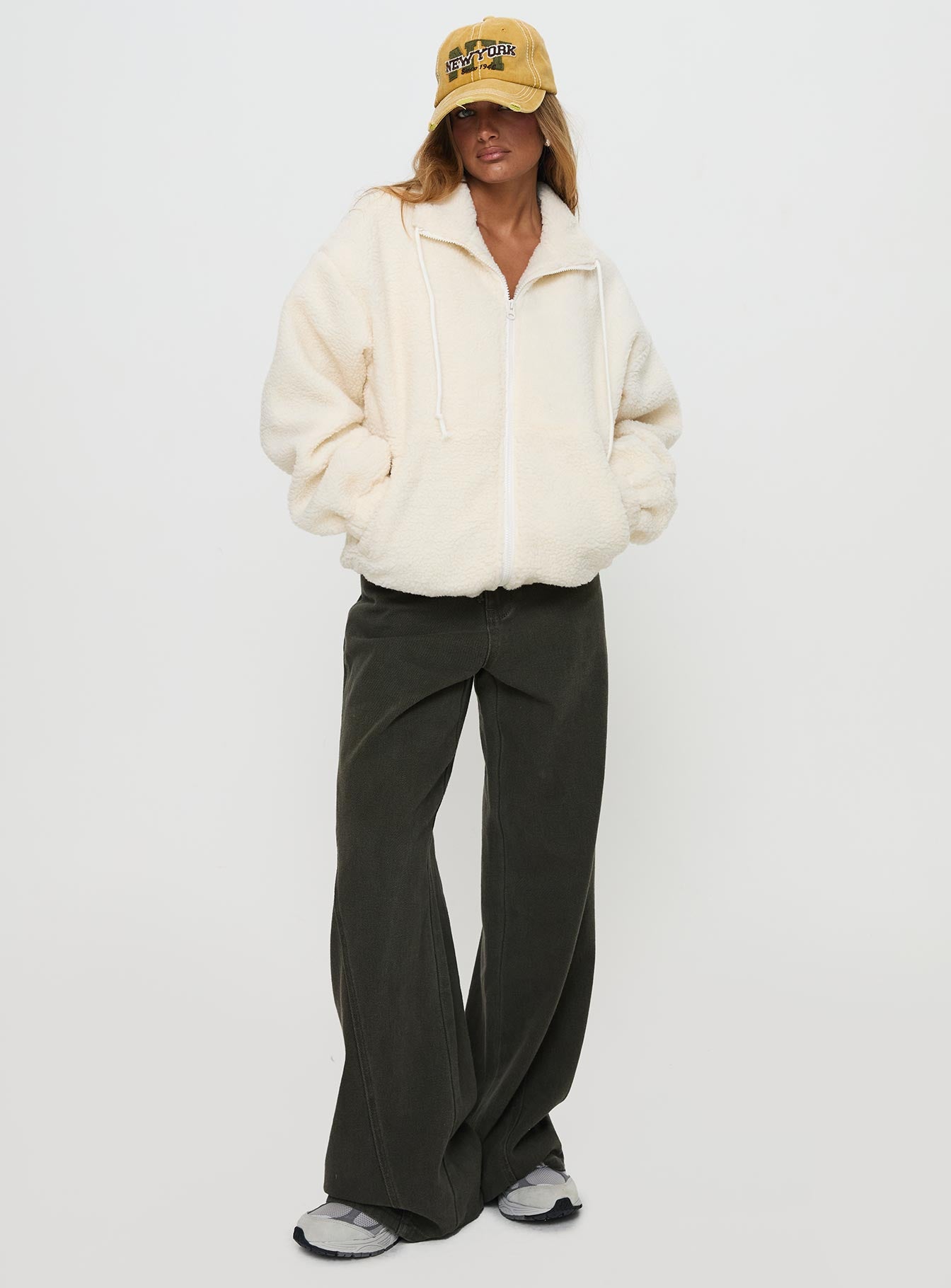 Say My Name Polar Fleece Zip Up Jacket Cream - Image 3