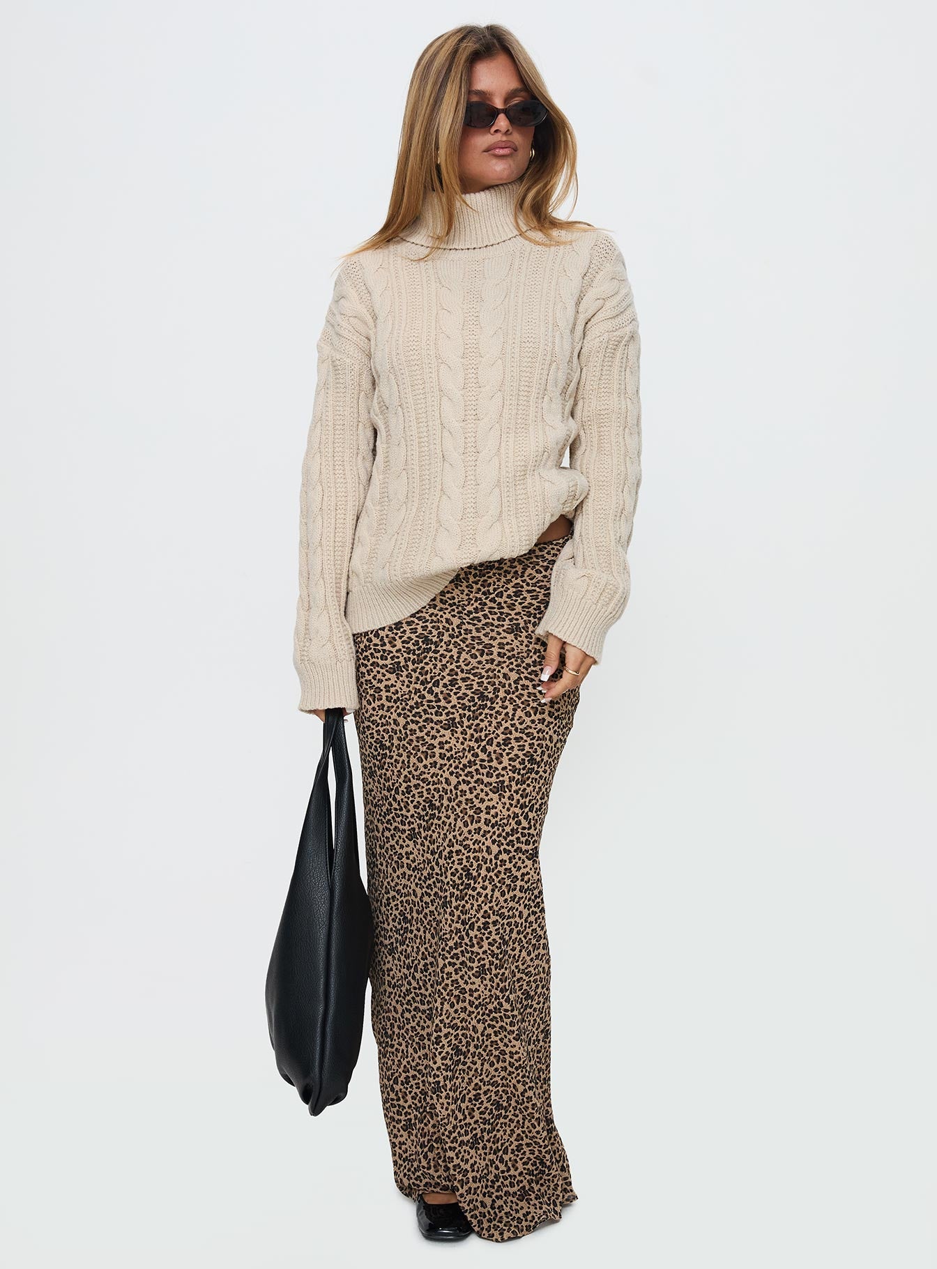 Bryden Turtleneck Cable Knit Sweater Beige - Image 2