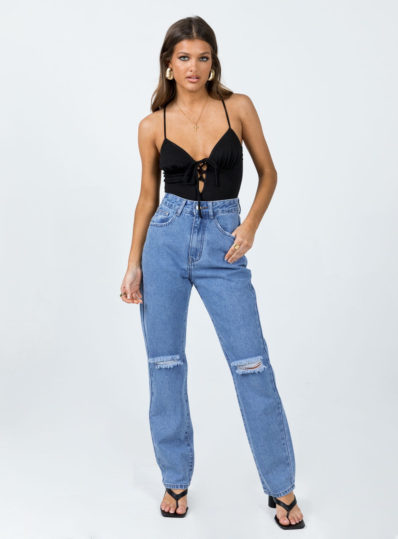 I'm Fine Mom Jeans Mid Wash Denim - Image 2