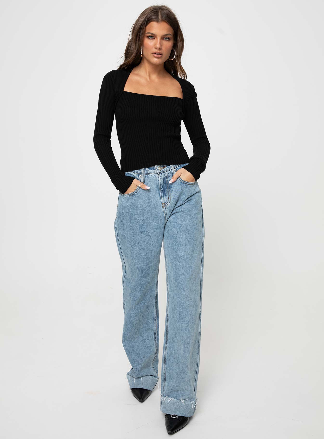 Gleeson Square Neck Long Sleeve Top Black - Image 2