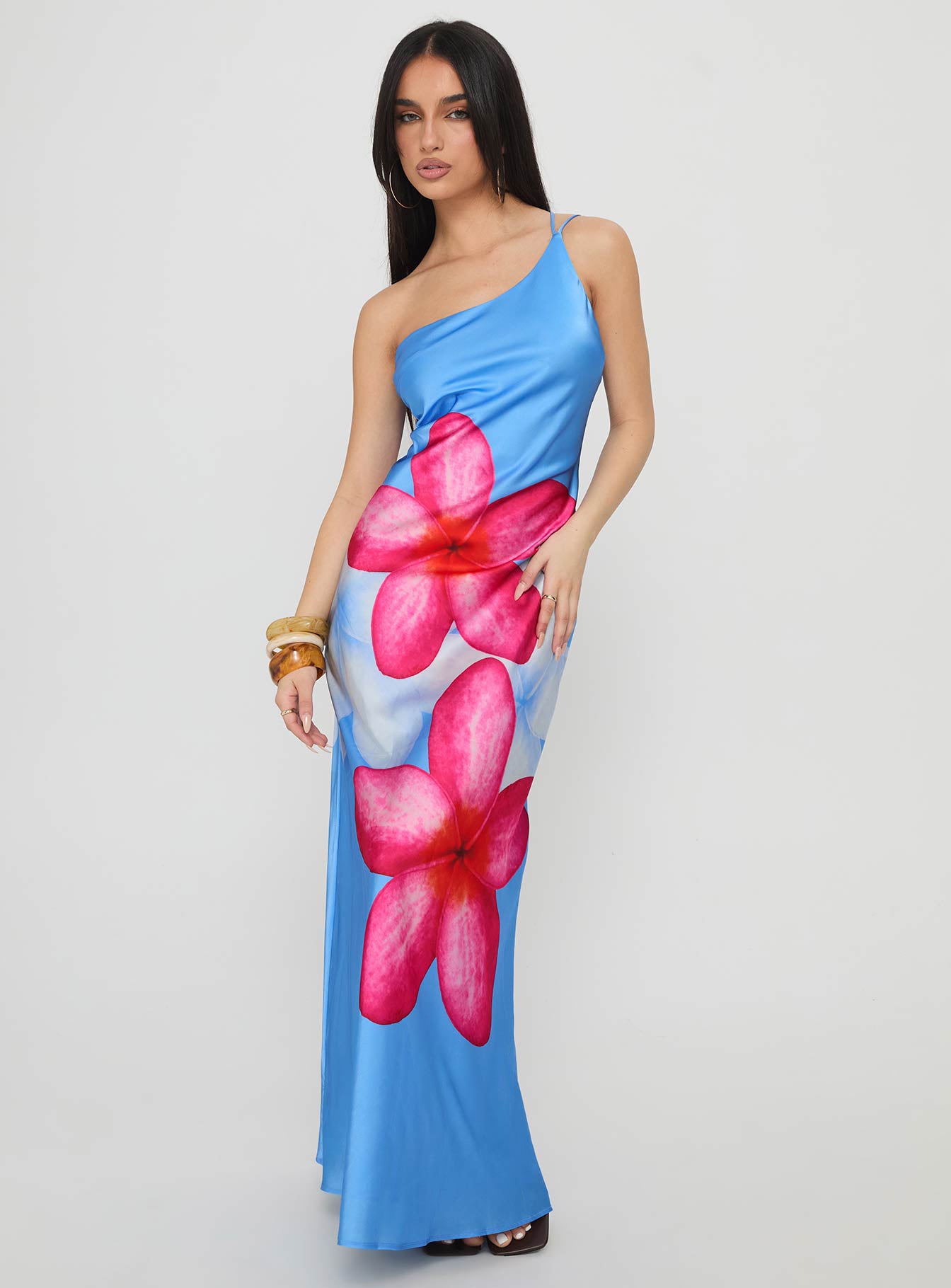 Meilana One Shoulder Maxi Dress Blue Floral - Image 2