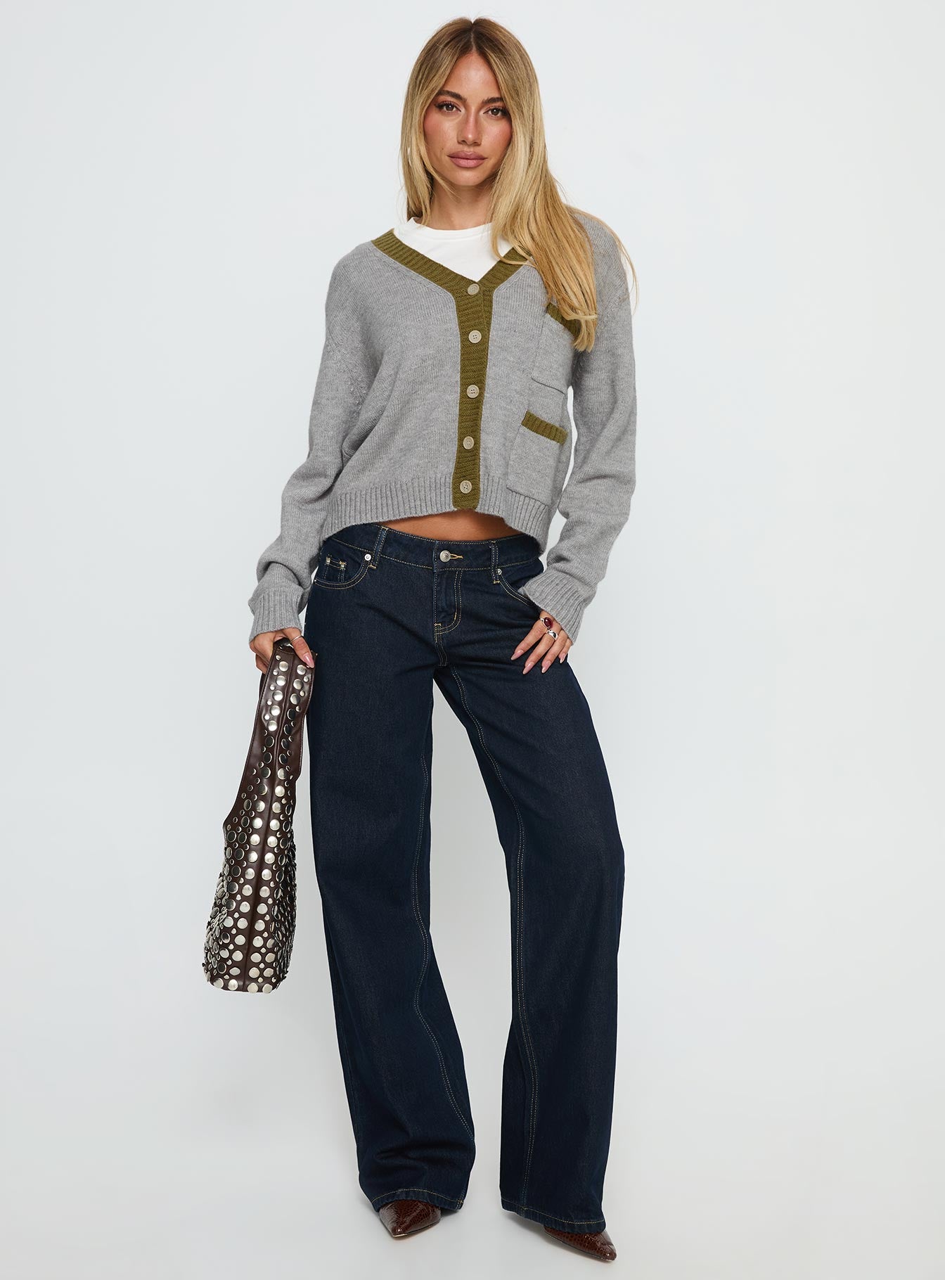 Atira Contrast Knit Cardigan Grey - Image 2