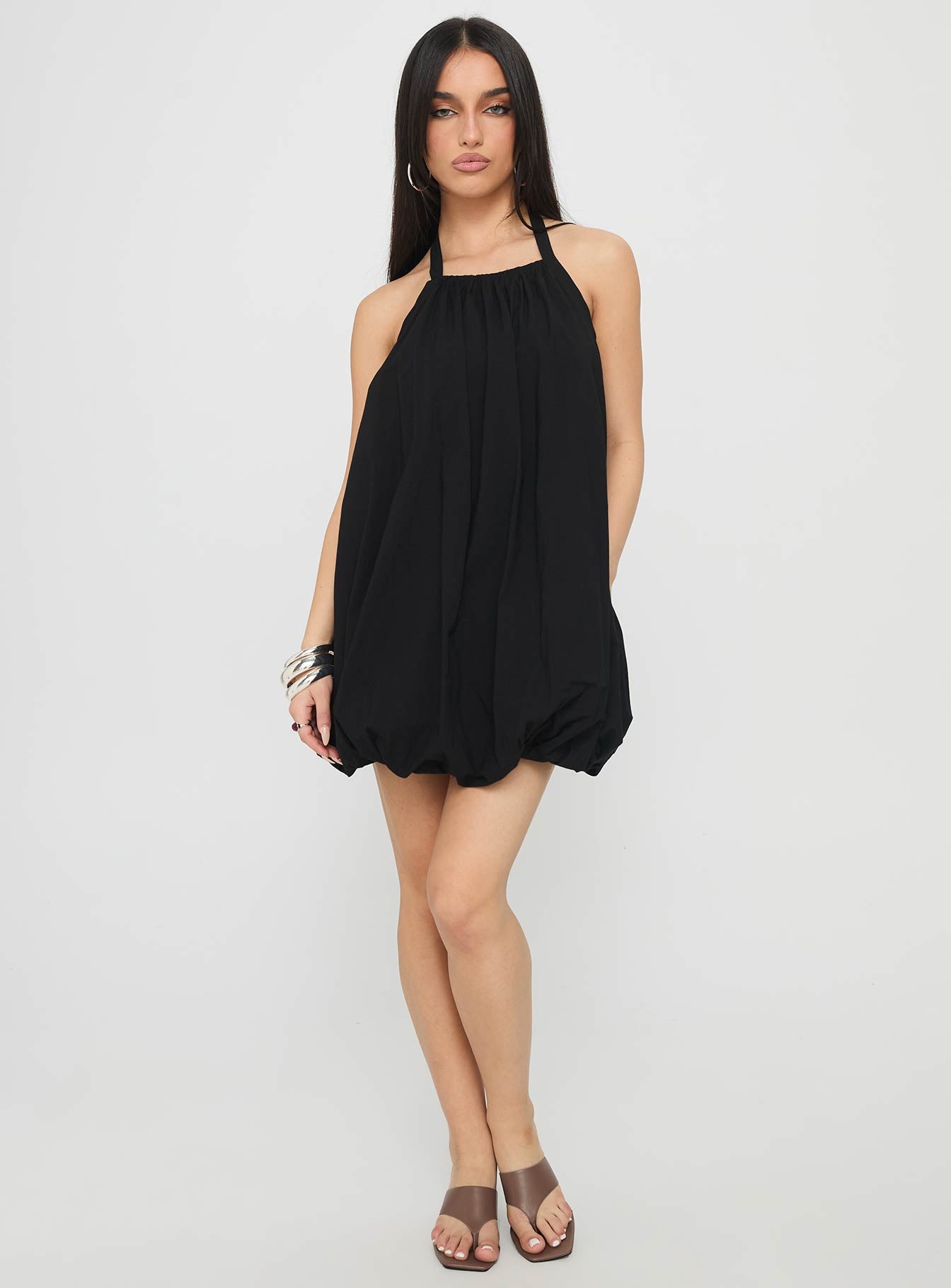 Friandise Bubble Hem Mini Dress Black - Image 2