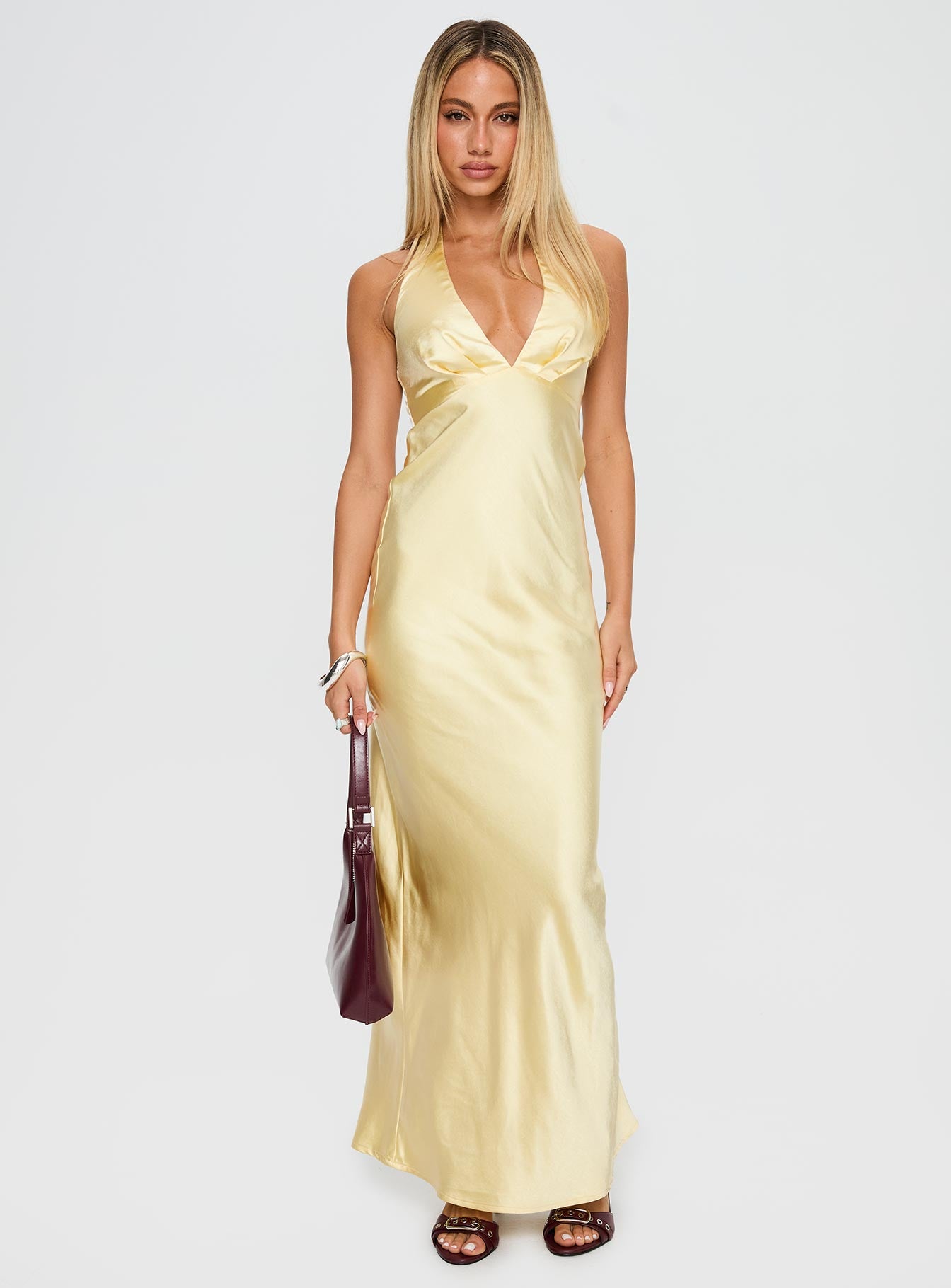 Good For You Halter Maxi Dress Lemon - Image 3