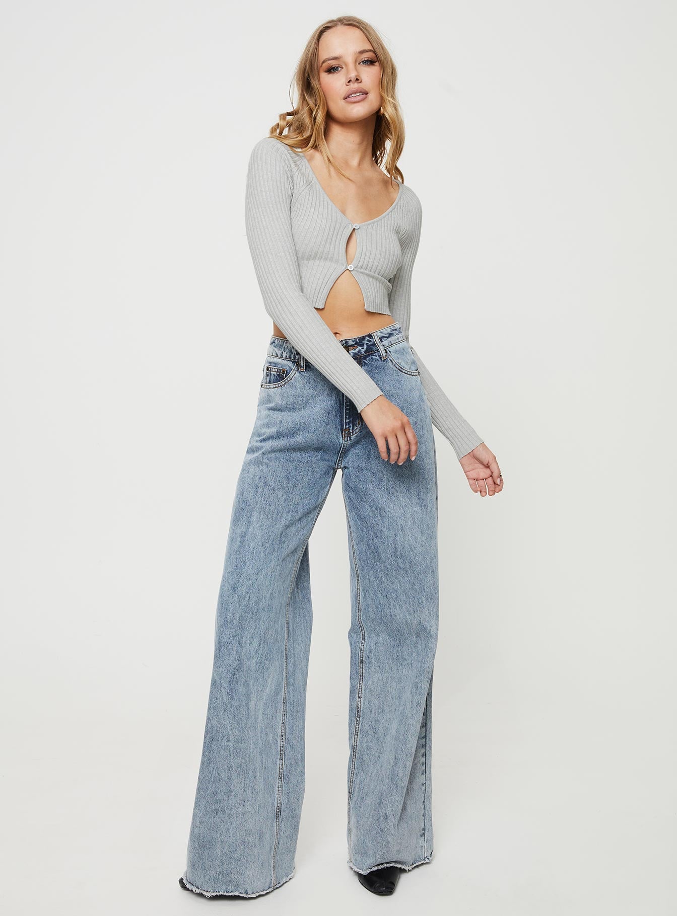 Lolida Cropped Cardigan Grey Marle - Image 3