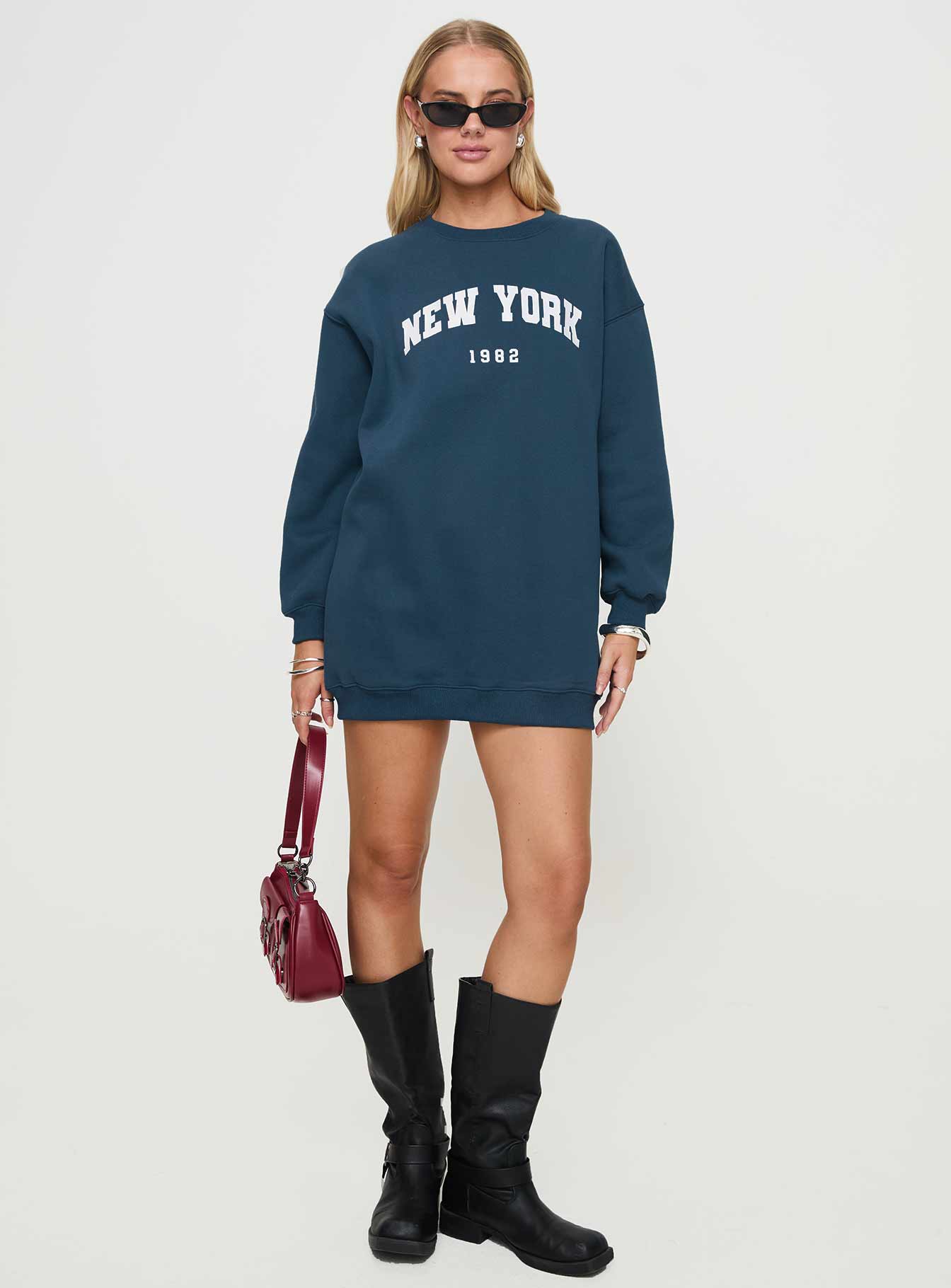 New York Minute Mini Sweatshirt Dress Navy - Image 3