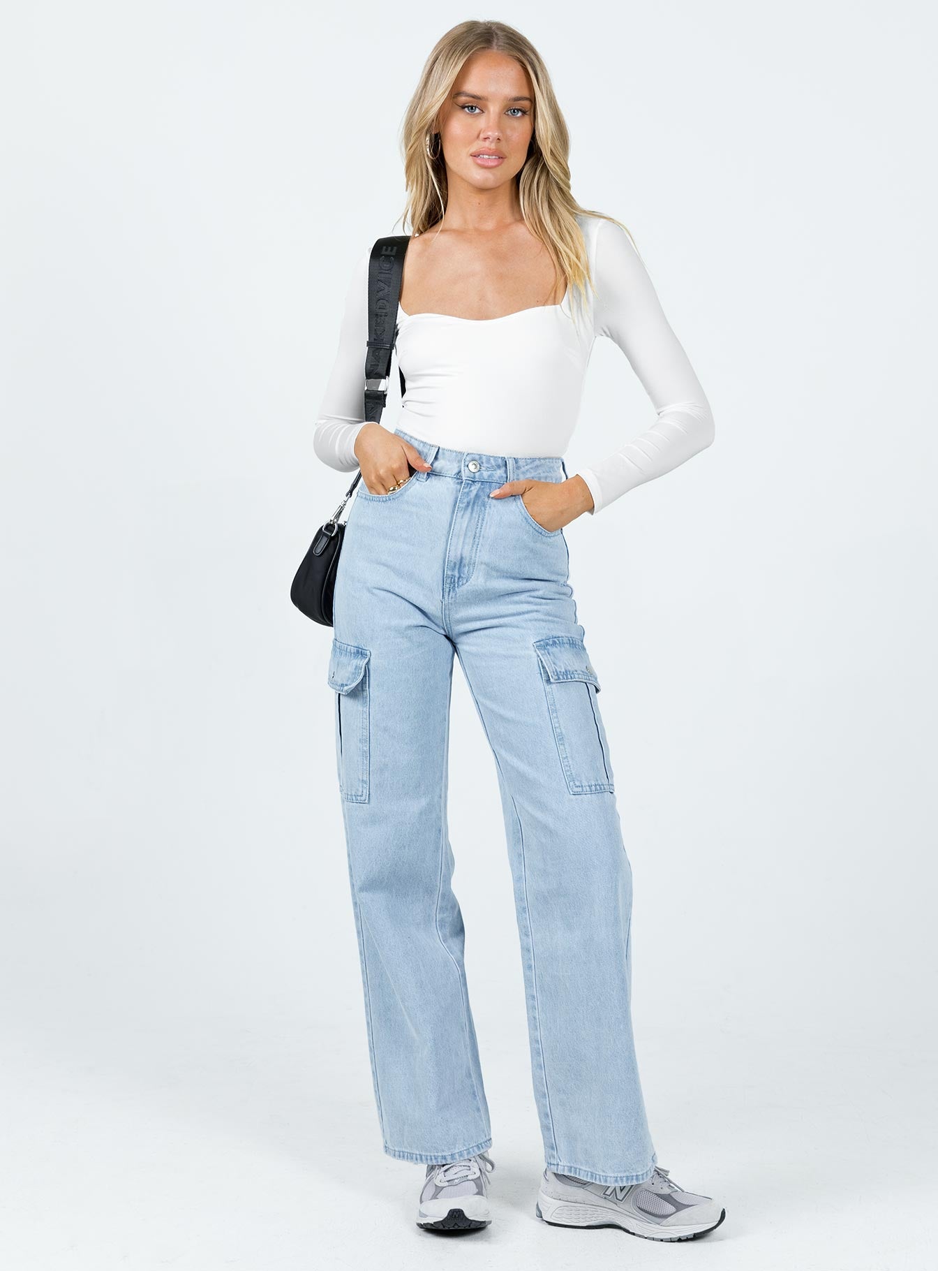 Pimaga Wide Leg Cargo Jeans Light Wash Denim - Image 3