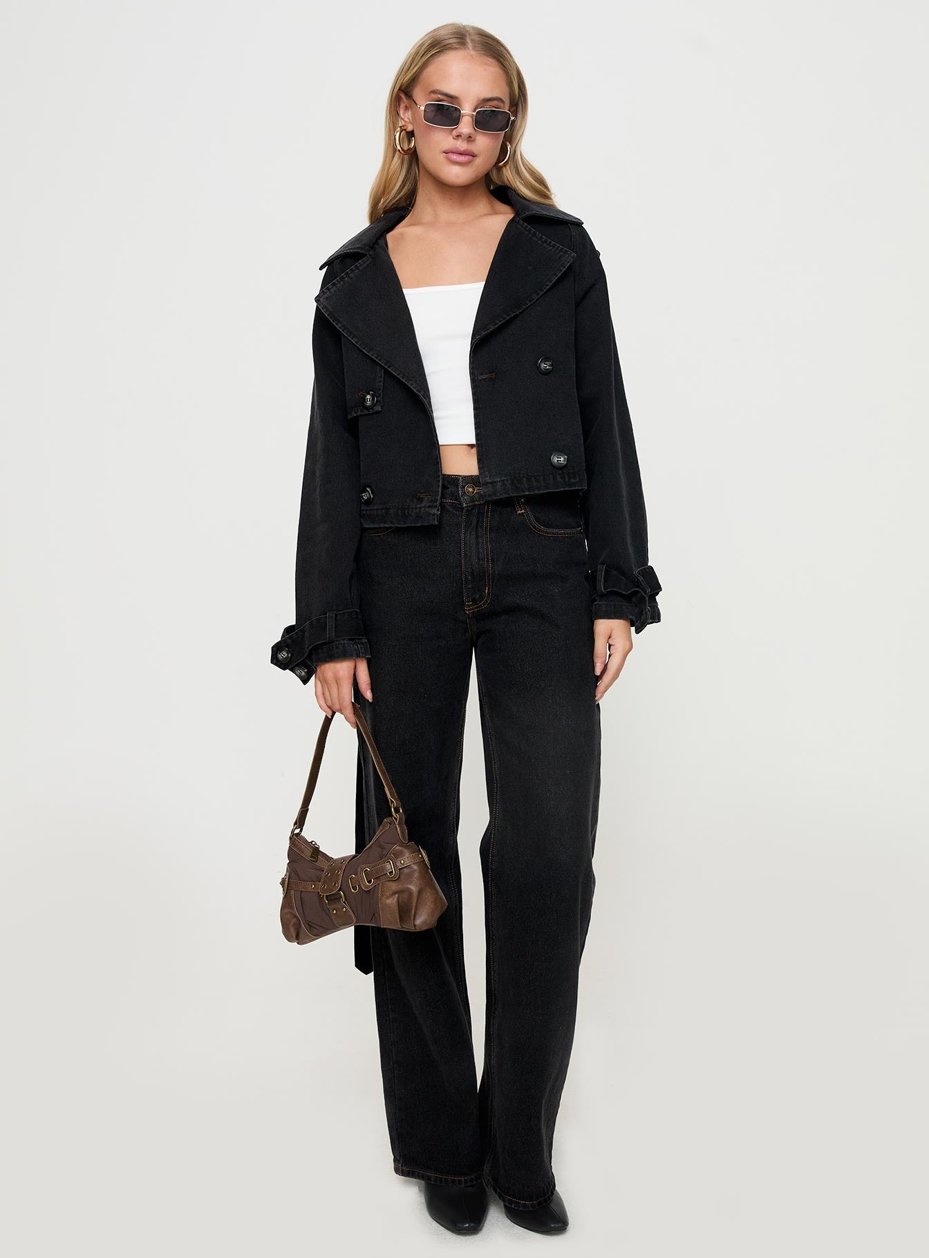 Too Soon Cropped Trench Washed Black - Image 3