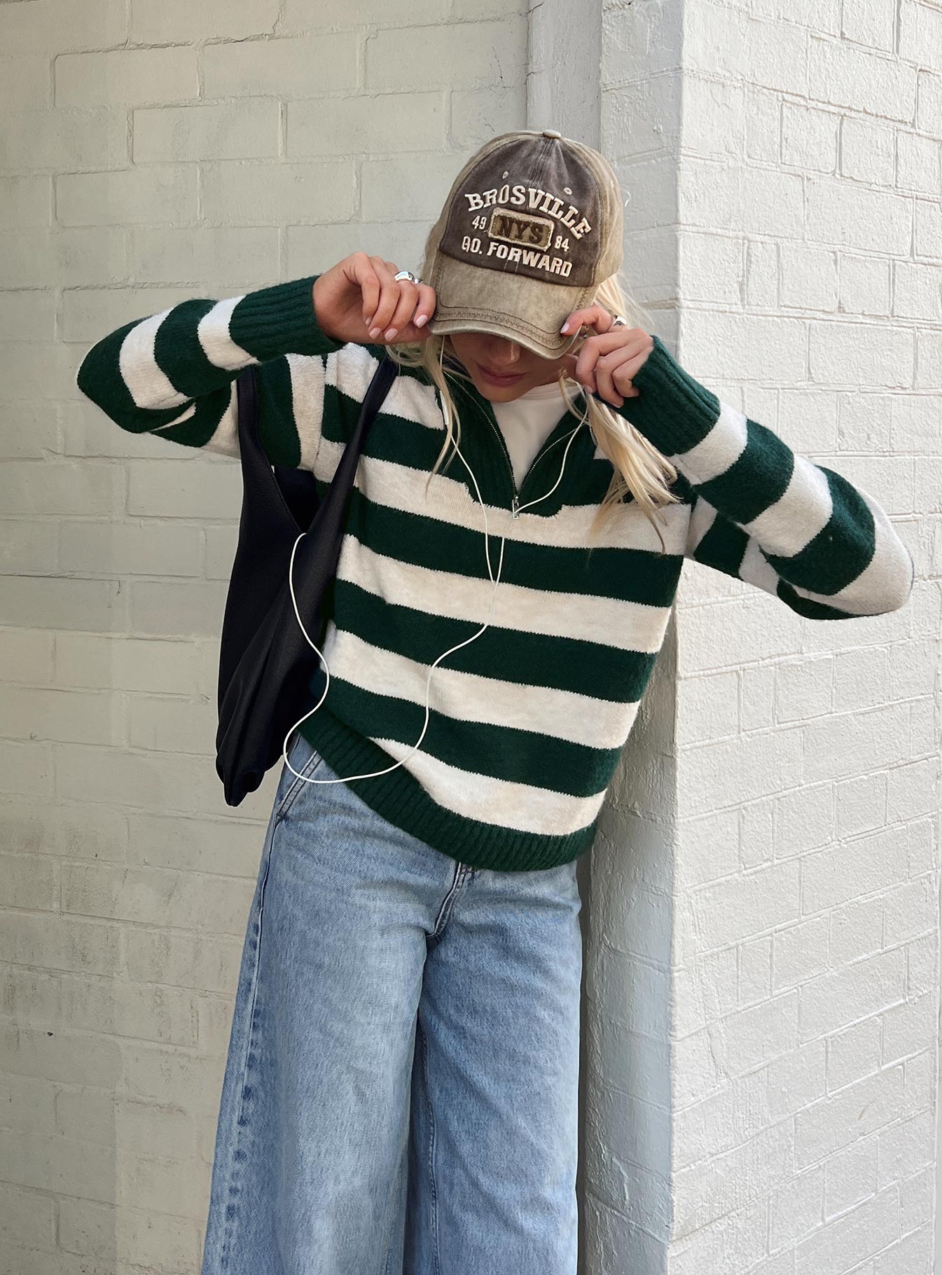 Neena Quarter Zip Sweater Green / Cream - Image 7