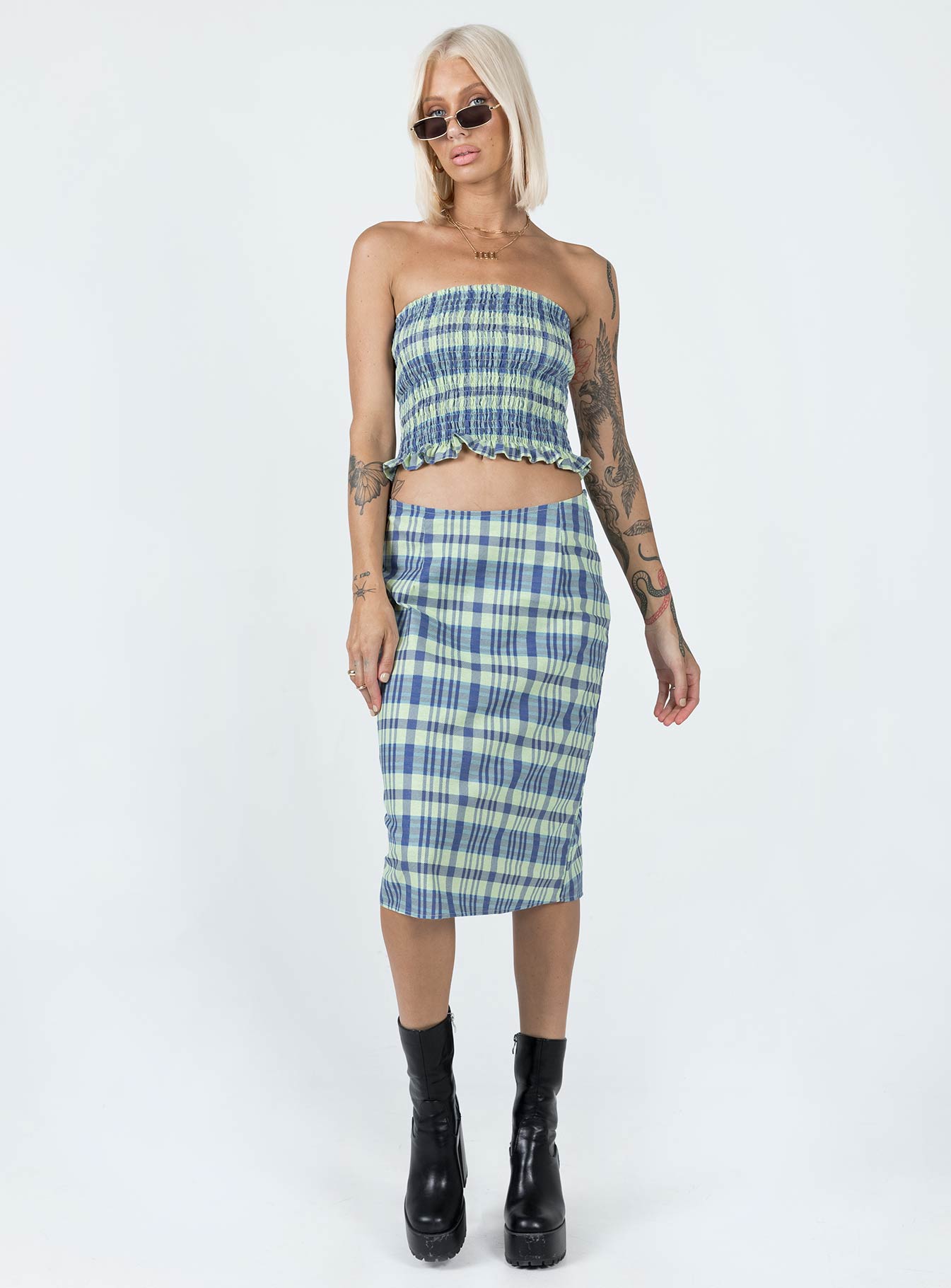 Motel Harriet Skirt Colourpop Check Blue - Image 3