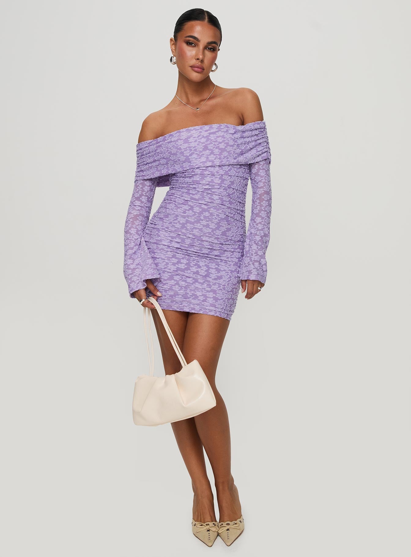 Intereste Long Sleeve Mini Dress Purple - Image 2