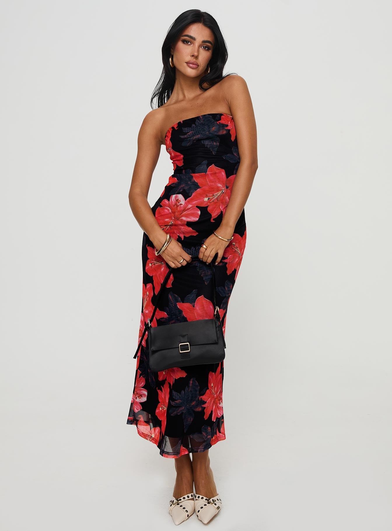 Celik Strapless Maxi Dress Black / Floral - Image 3