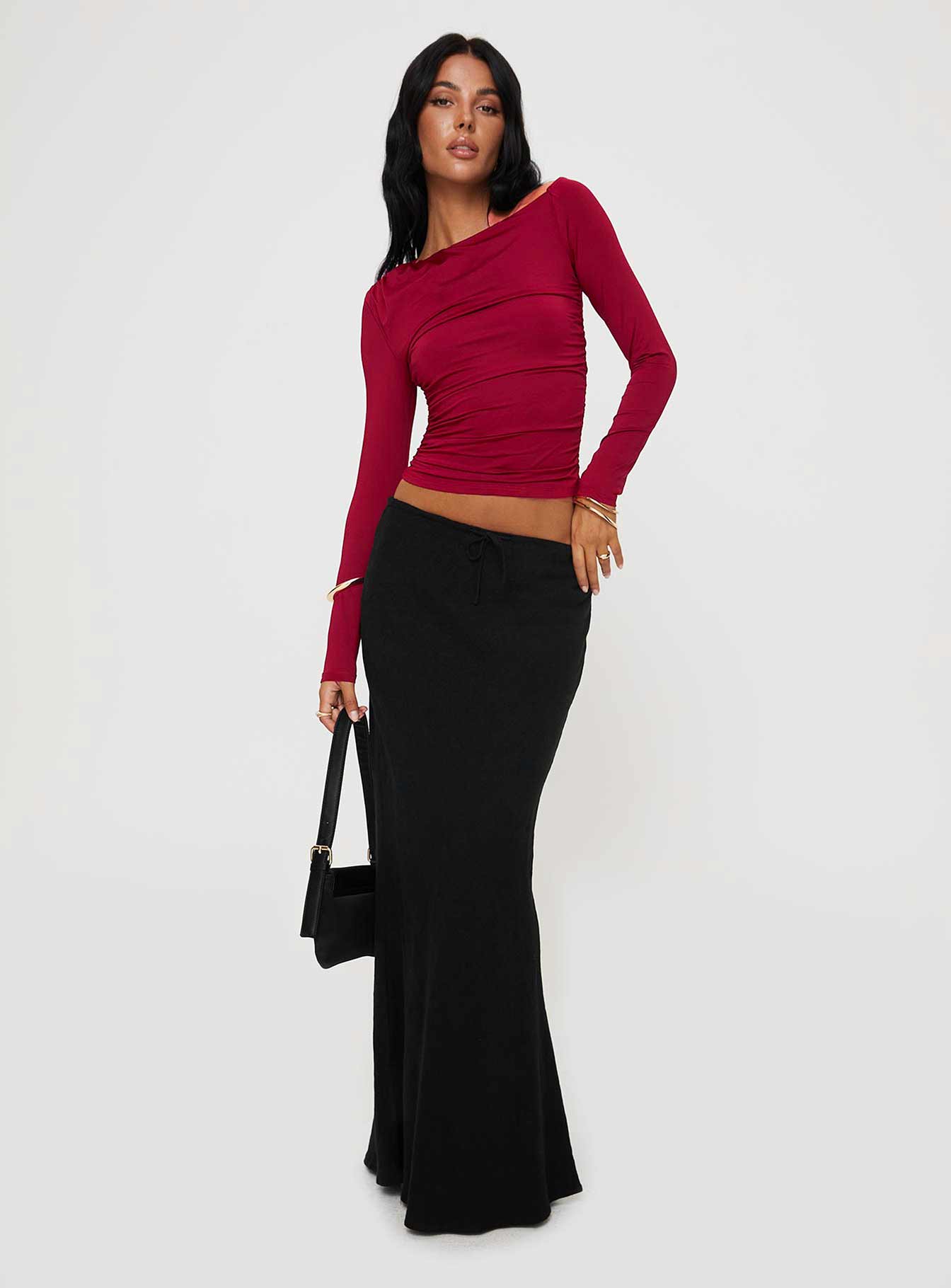 Spiller Off The Shoulder Top Burgundy - Image 3