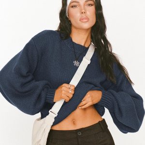 Harmony Balloon Sleeve Knit Sweater Navy
