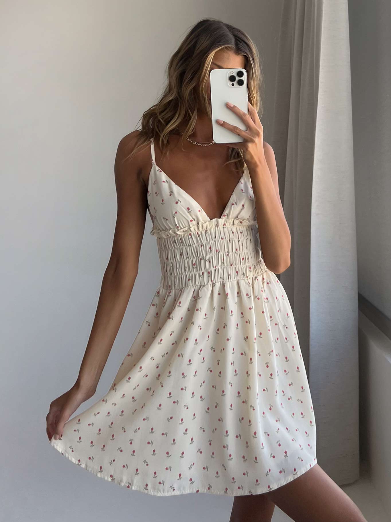 Roza Mini Dress Beige Petite - Image 7