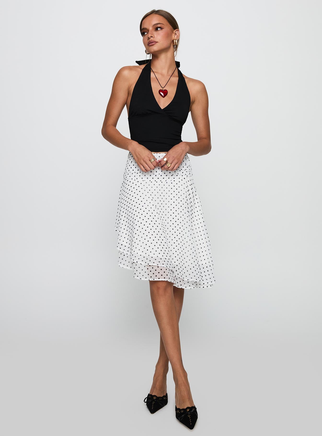 Evanescence Asymmetrical Midi Skirt White / Polka Dot - Image 3
