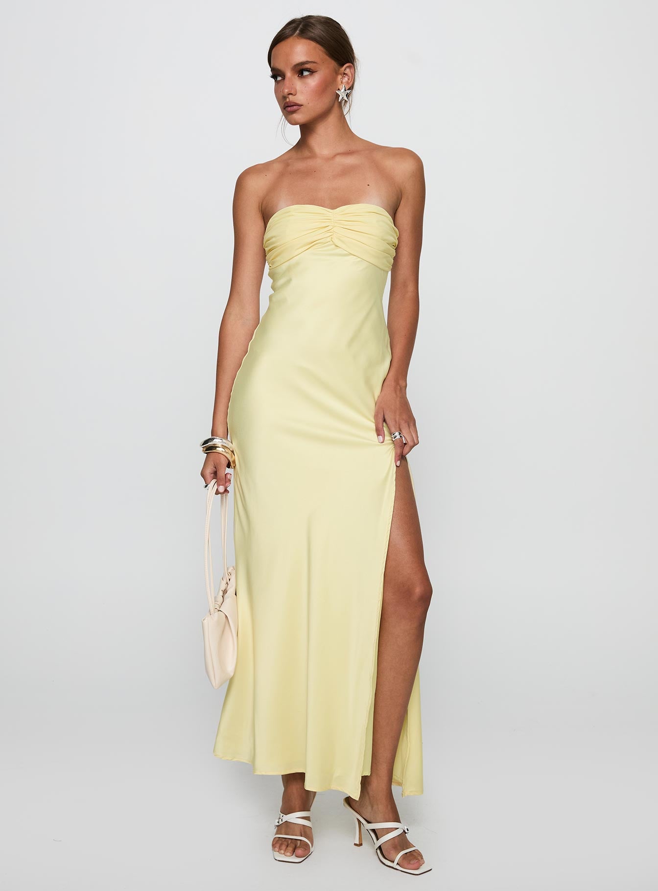Chevalier Strapless Maxi Dress Lemon - Image 3
