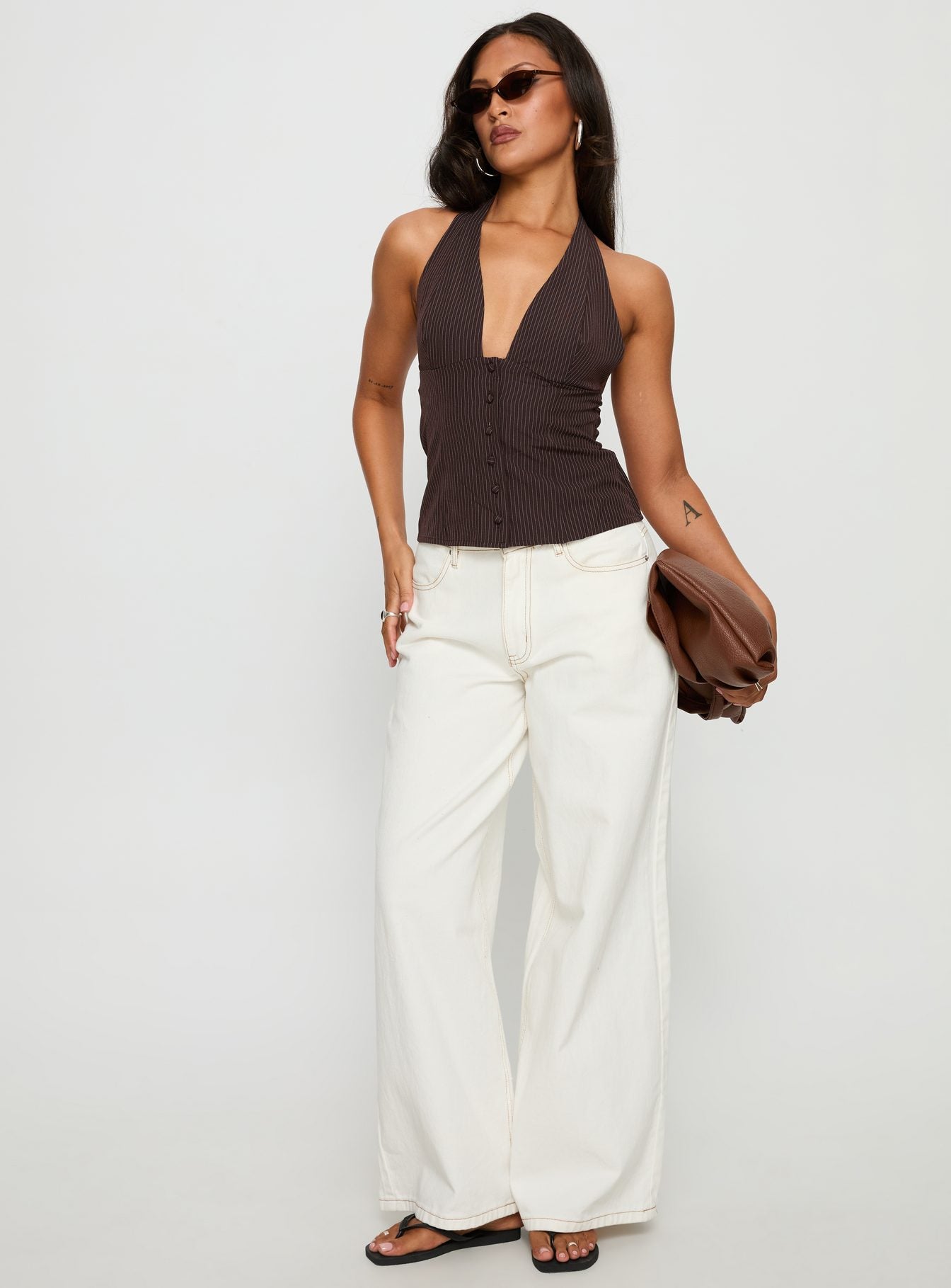 Serefina Halter Top Brown Stripe - Image 2