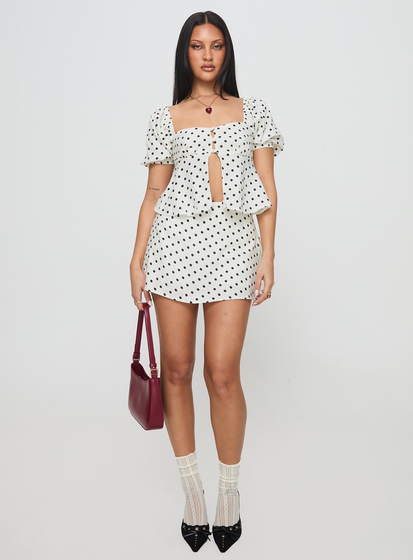 Passionfruit Linen Blend Top Cream/Black Polka Dot - Image 3