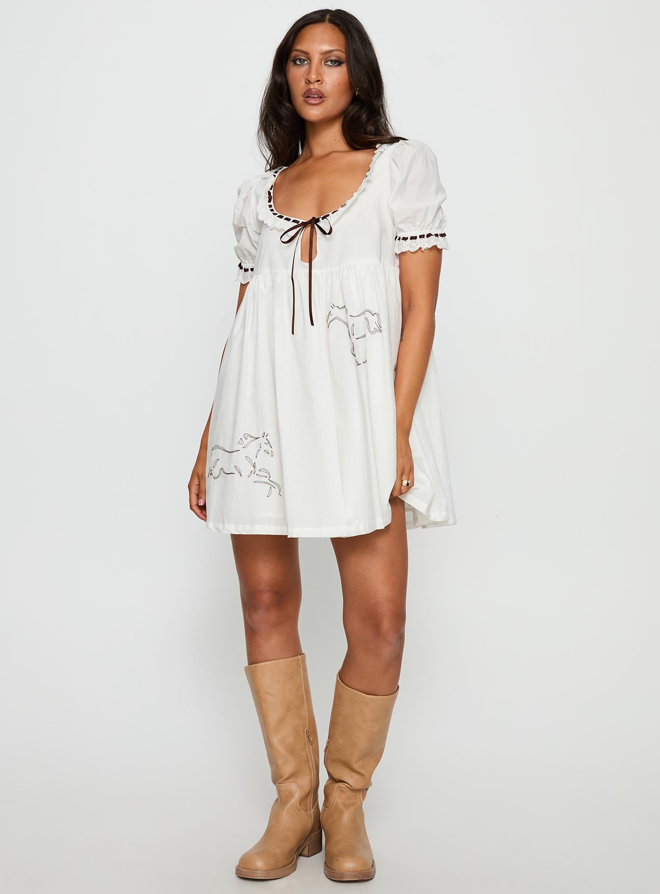 Cloudy Babydoll Contrast Trim Mini Dress White - Image 3