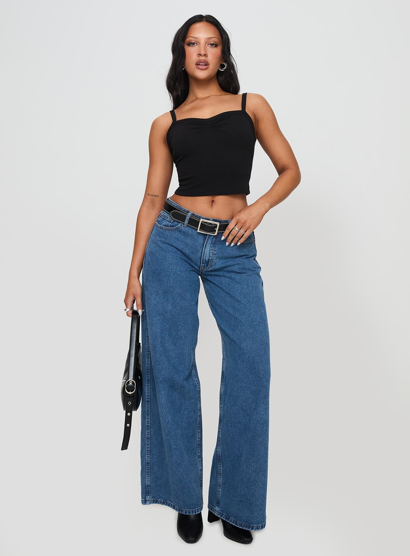 Essentials Ruched Rib Cami Top Black - Image 3