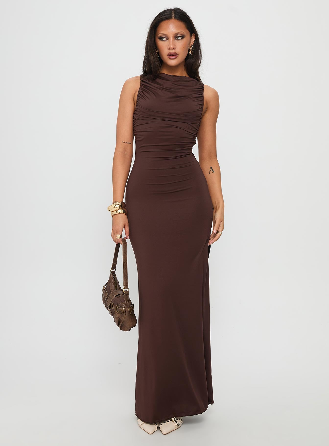 Undeniable Cut Out Maxi Dress Brown - Image 3